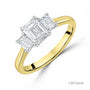 18ct Yellow Gold Emerald Cut Lab Grown Diamond Three Stone Engagement Ring