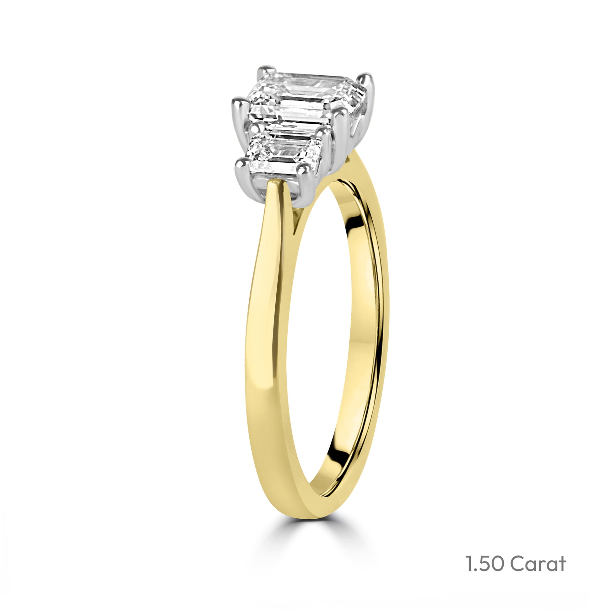 18ct Yellow Gold Emerald Cut Lab Grown Diamond Three Stone Engagement Ring
