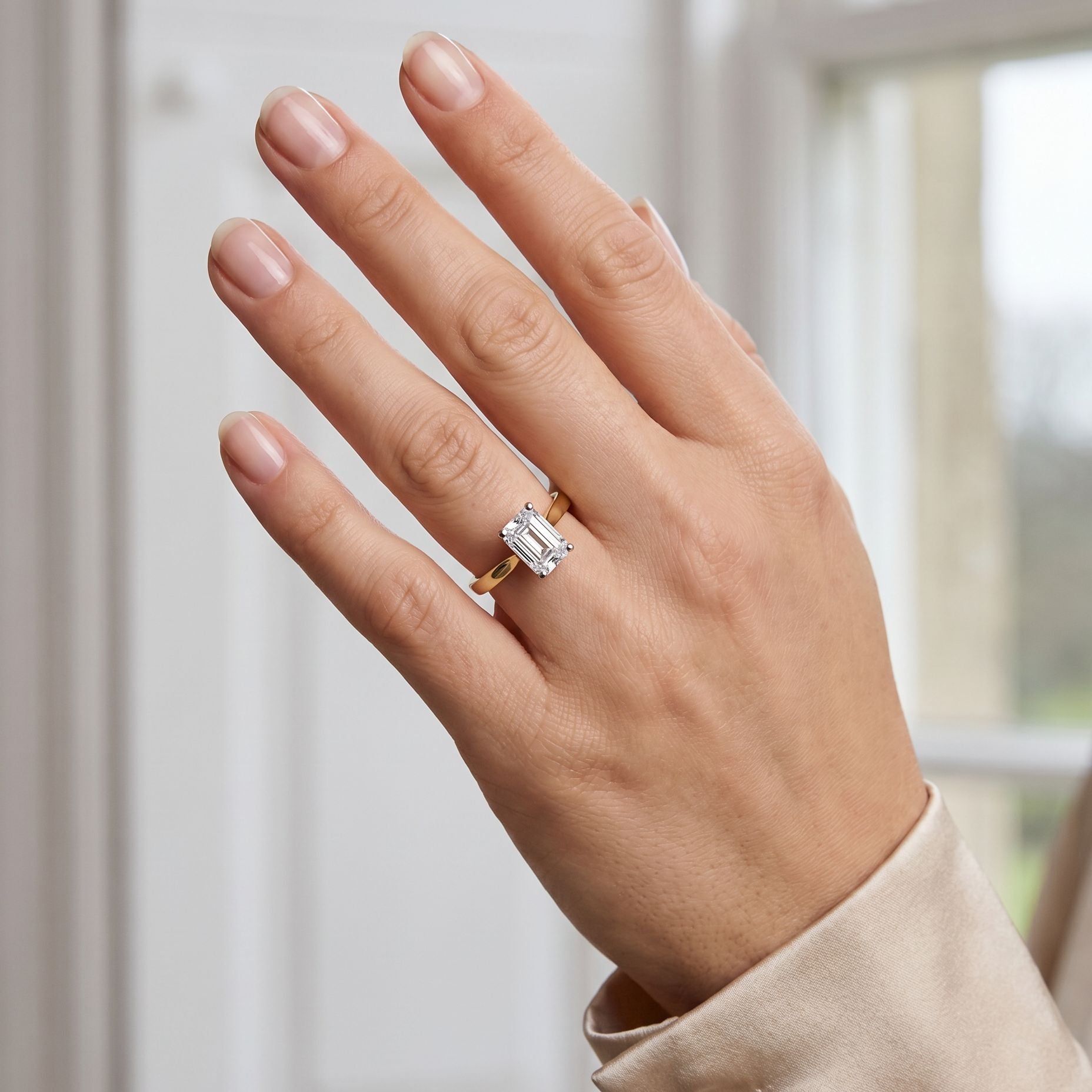 18ct Yellow Gold Emerald Cut Natural Diamond Four Claw Solitaire Engagement Ring