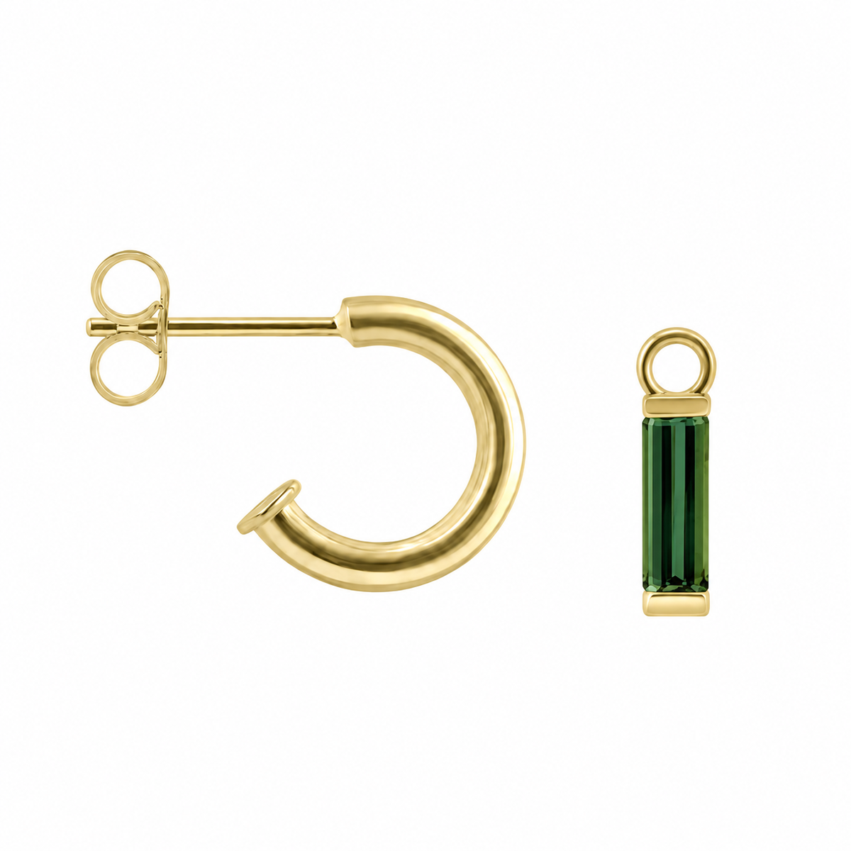18ct Yellow Gold Green Tourmaline Oblong Charms (For Huggie Hoops Sold Separately)