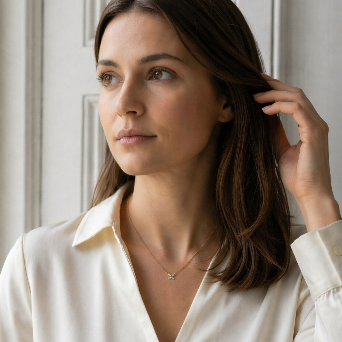 18ct Yellow Gold Marquise Diamond Flower Necklace