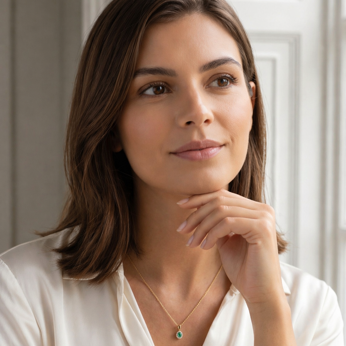 18ct Yellow Gold Oval Emerald and Diamond Necklace