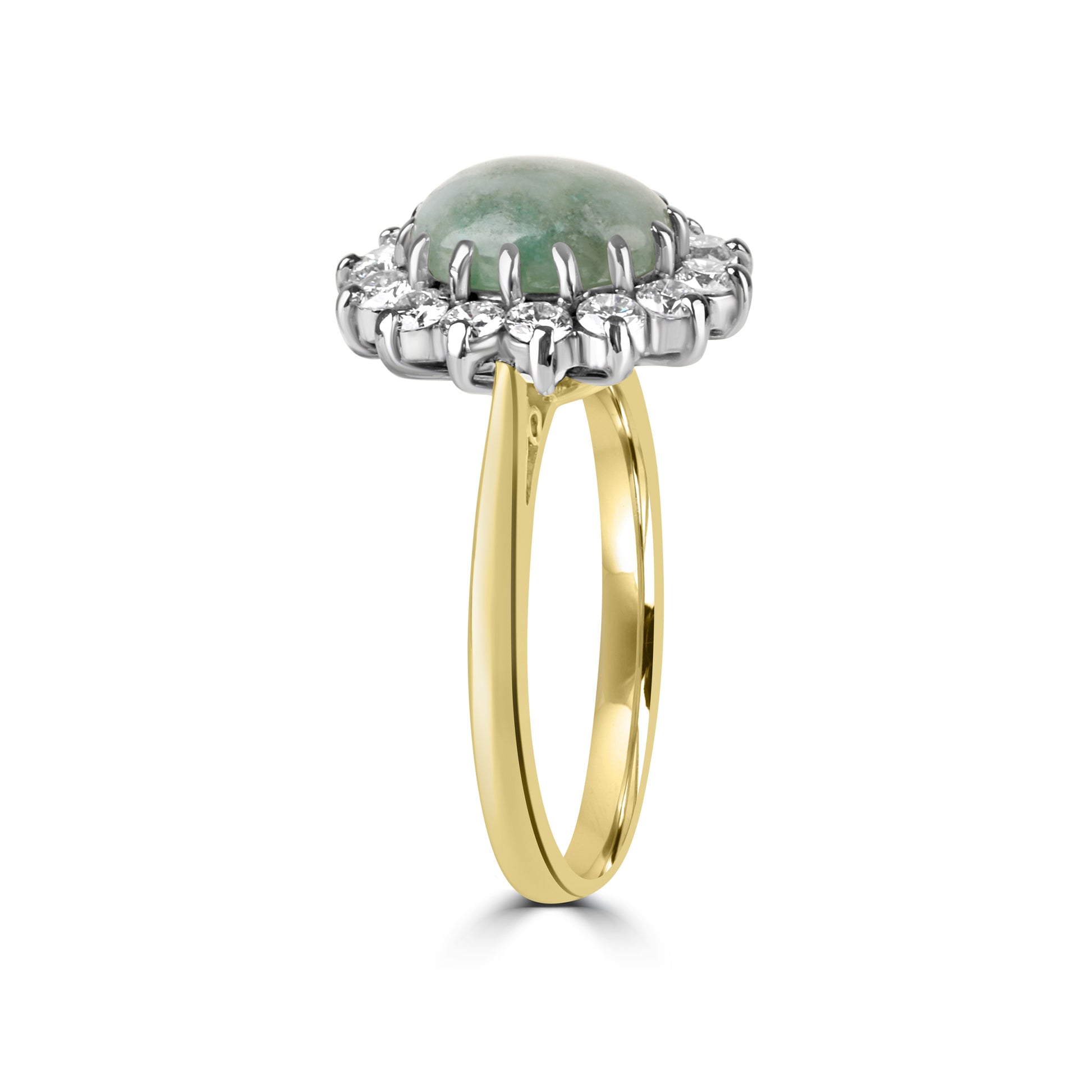 18ct Yellow Gold Oval Jade and Diamond Cluster Pre-Owned Ring