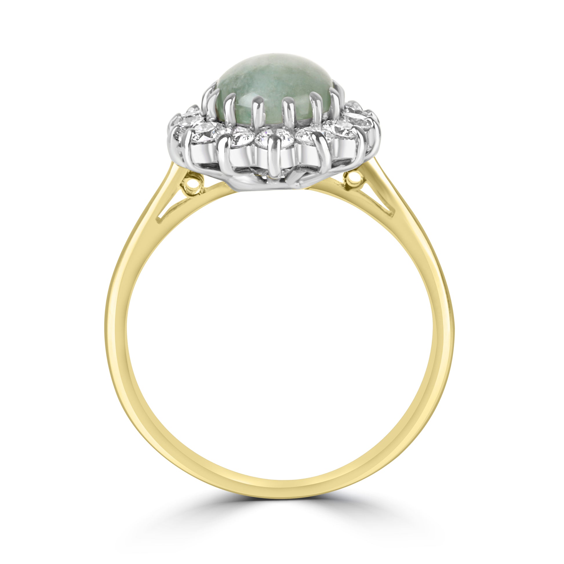 18ct Yellow Gold Oval Jade and Diamond Cluster Pre-Owned Ring