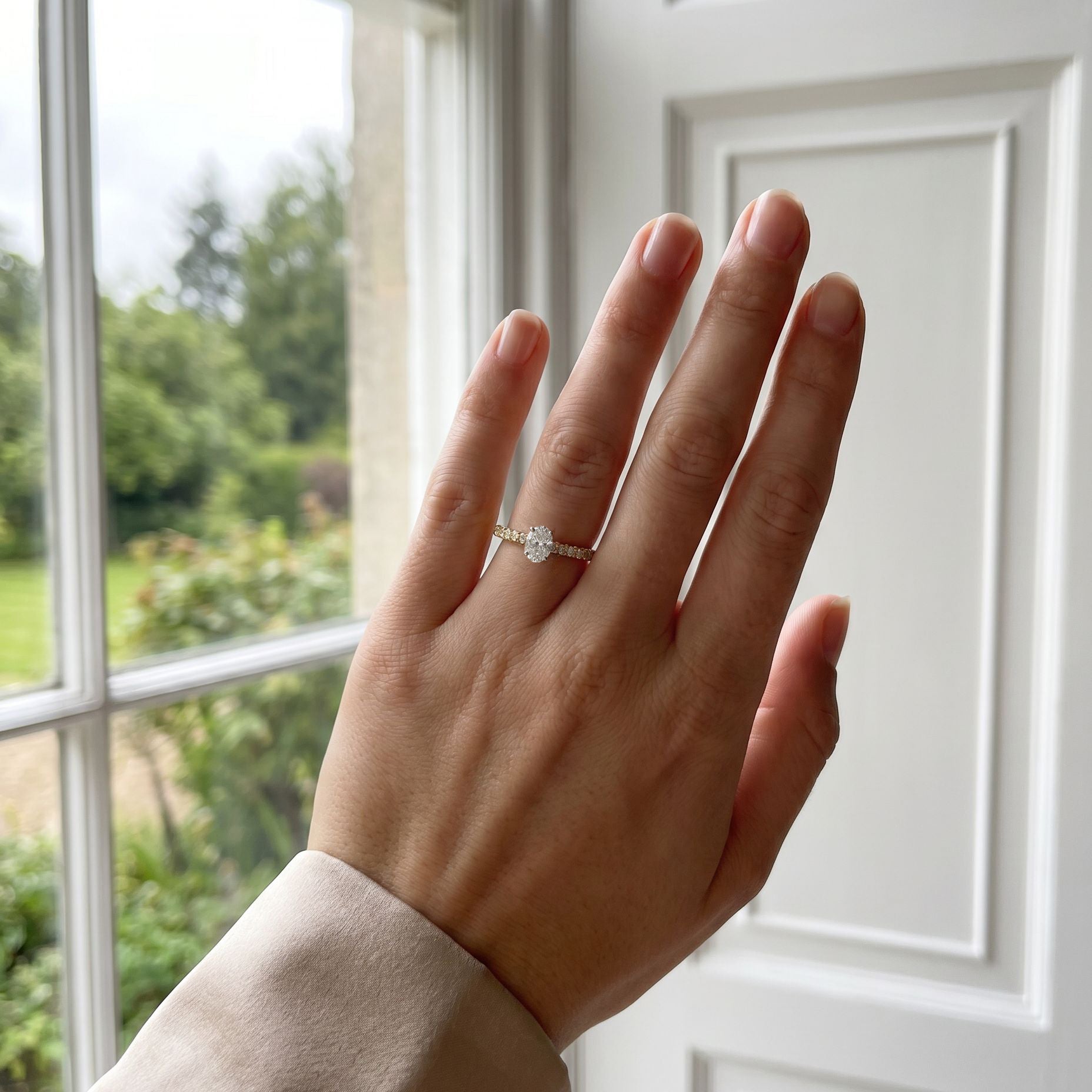 18ct Yellow Gold Oval Lab Grown Diamond Engagement Ring With Diamond Set Shoulders