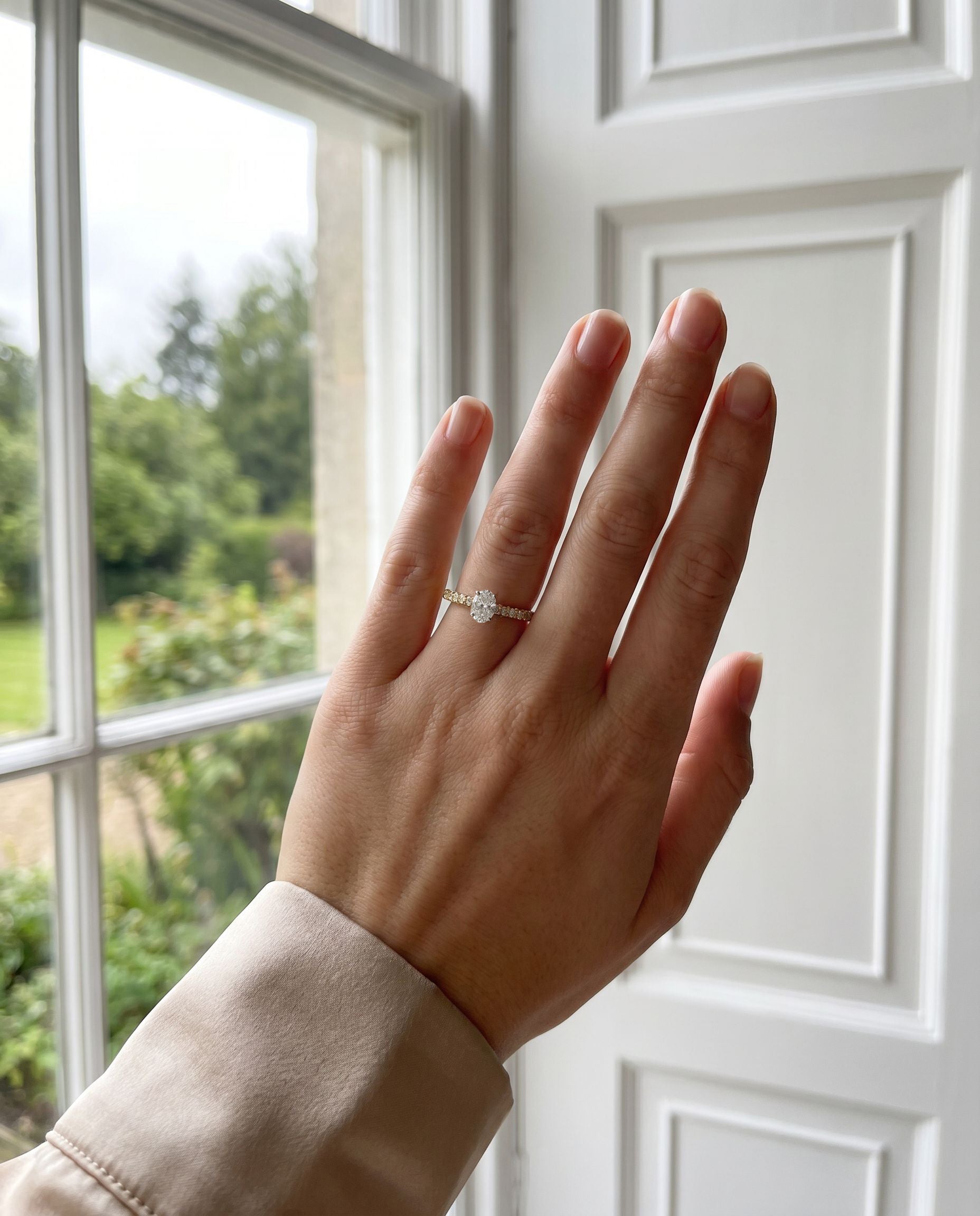 18ct Yellow Gold Oval Lab Grown Diamond Engagement Ring With Diamond Set Shoulders