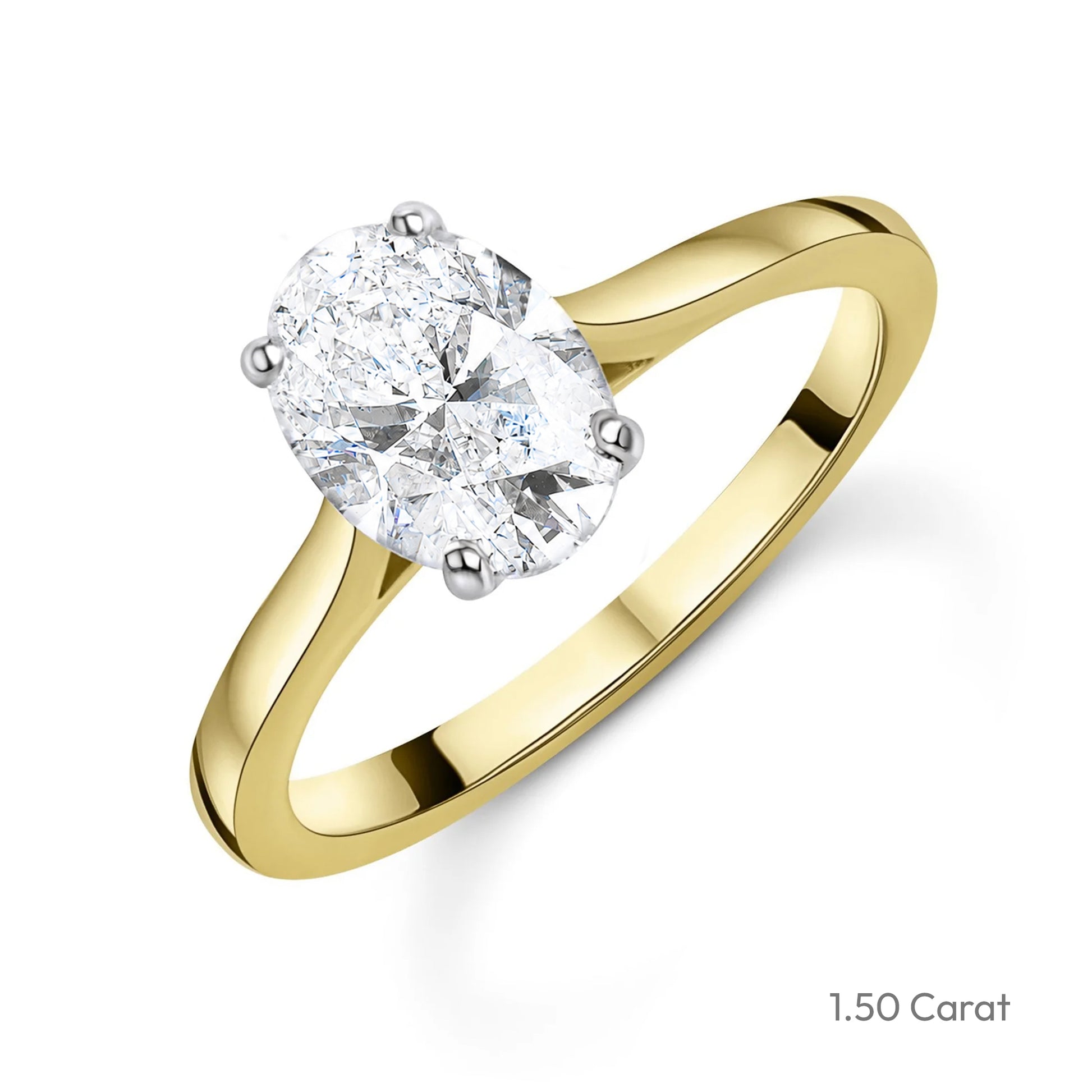 18ct Yellow Gold Oval Lab Grown Diamond Four Claw Solitaire Engagement Ring