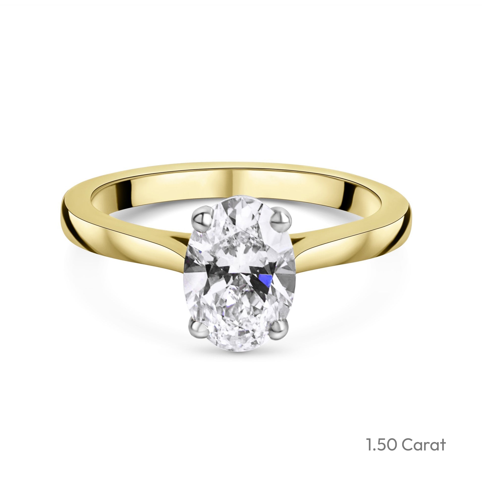 18ct Yellow Gold Oval Lab Grown Diamond Four Claw Solitaire Engagement Ring