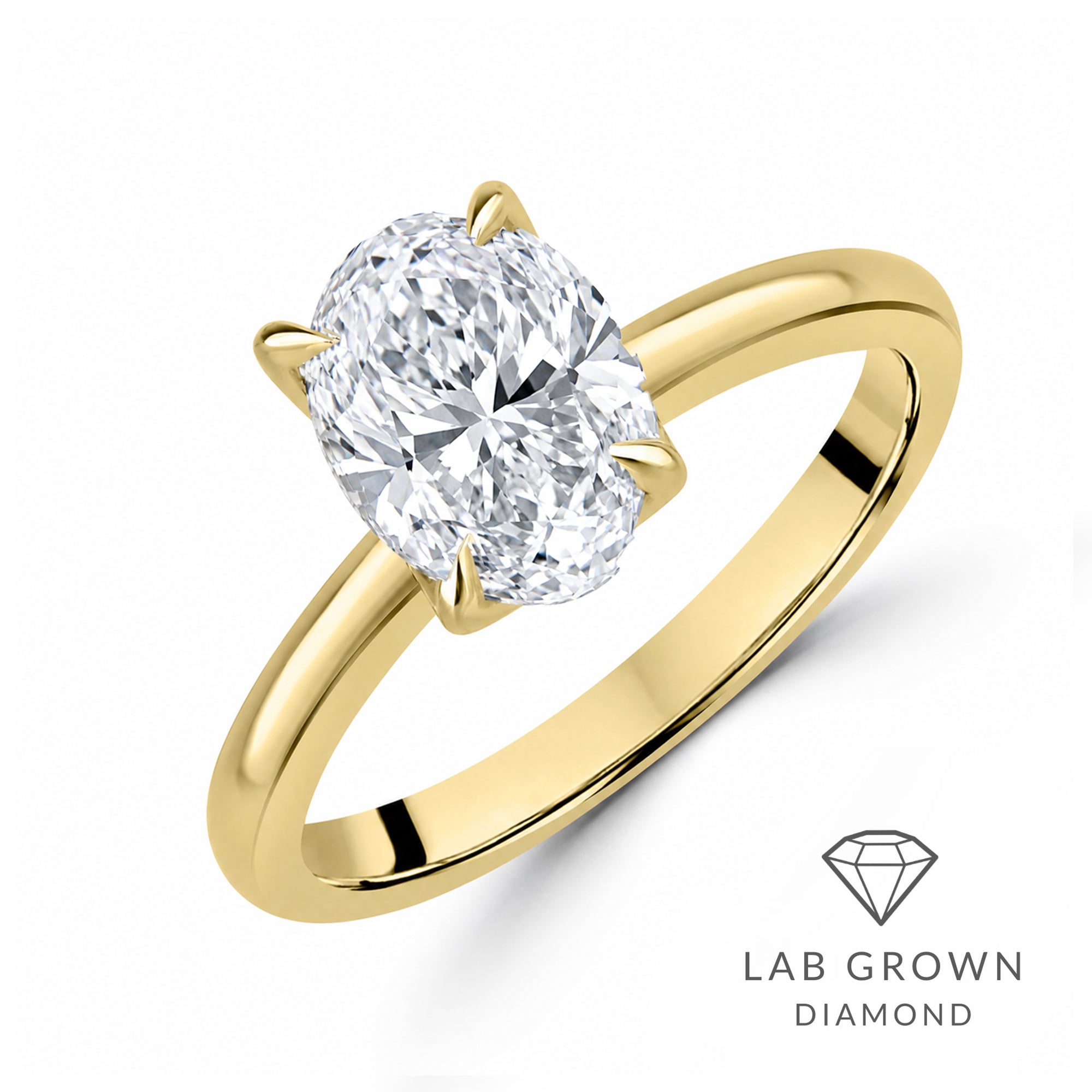 18ct Yellow Gold Oval Lab Grown Diamond Talon Claw Solitaire Engagement Ring