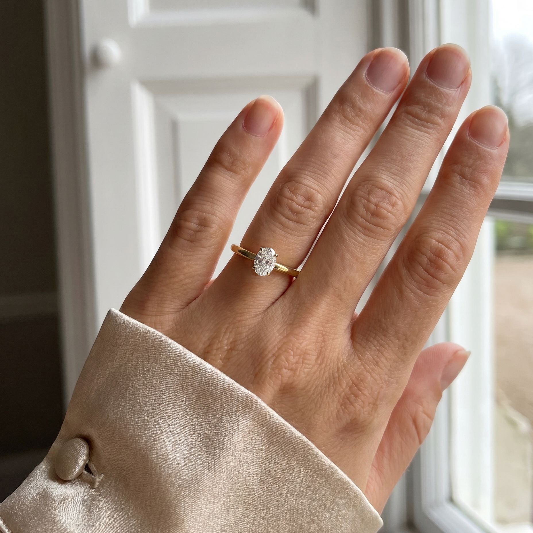 18ct Yellow Gold Oval Lab Grown Diamond Talon Claw Solitaire Engagement Ring