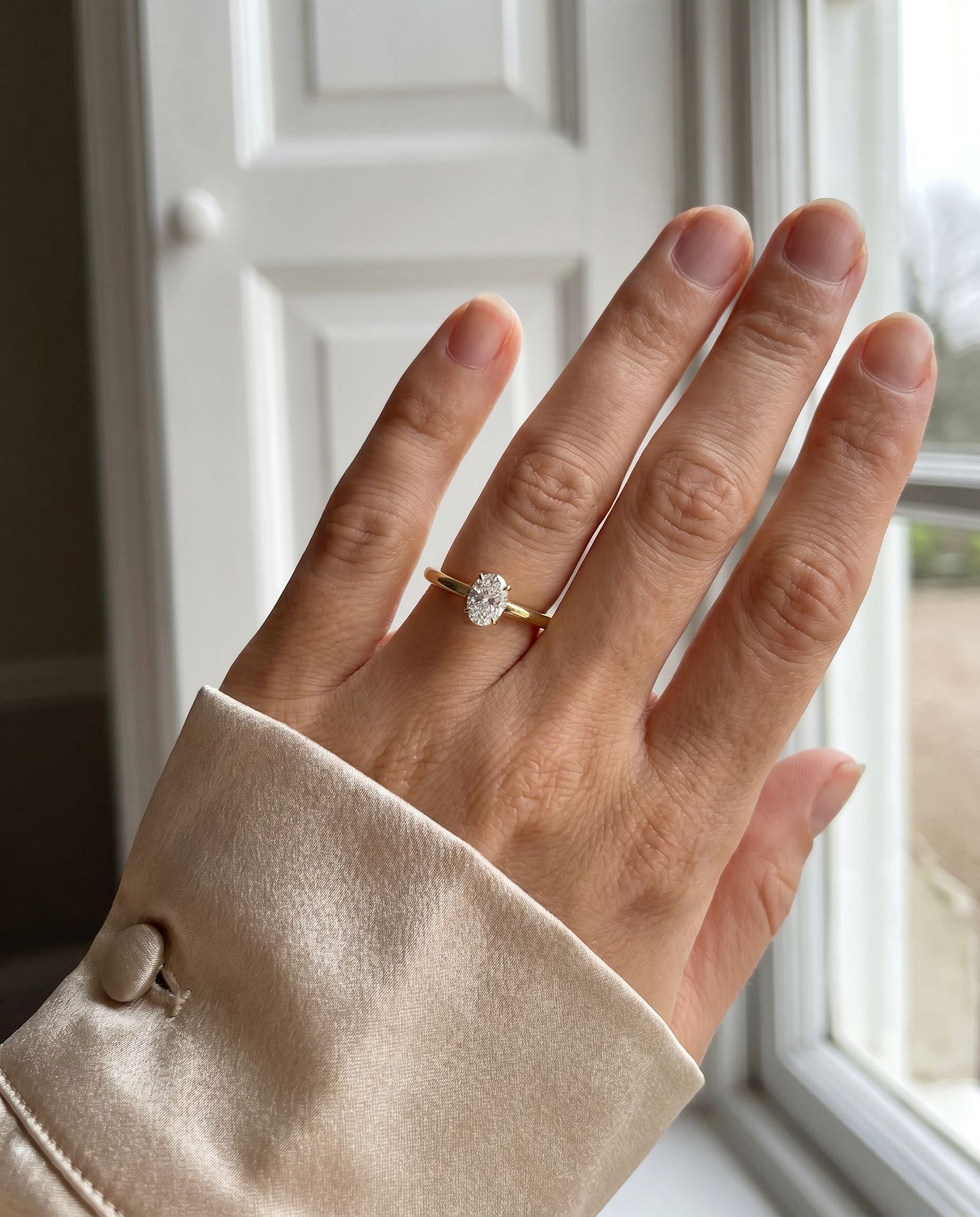 18ct Yellow Gold Oval Lab Grown Diamond Talon Claw Solitaire Engagement Ring
