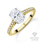 18ct Yellow Gold Oval Natural Diamond Four Claw Engagement Ring With Diamond Shoulders