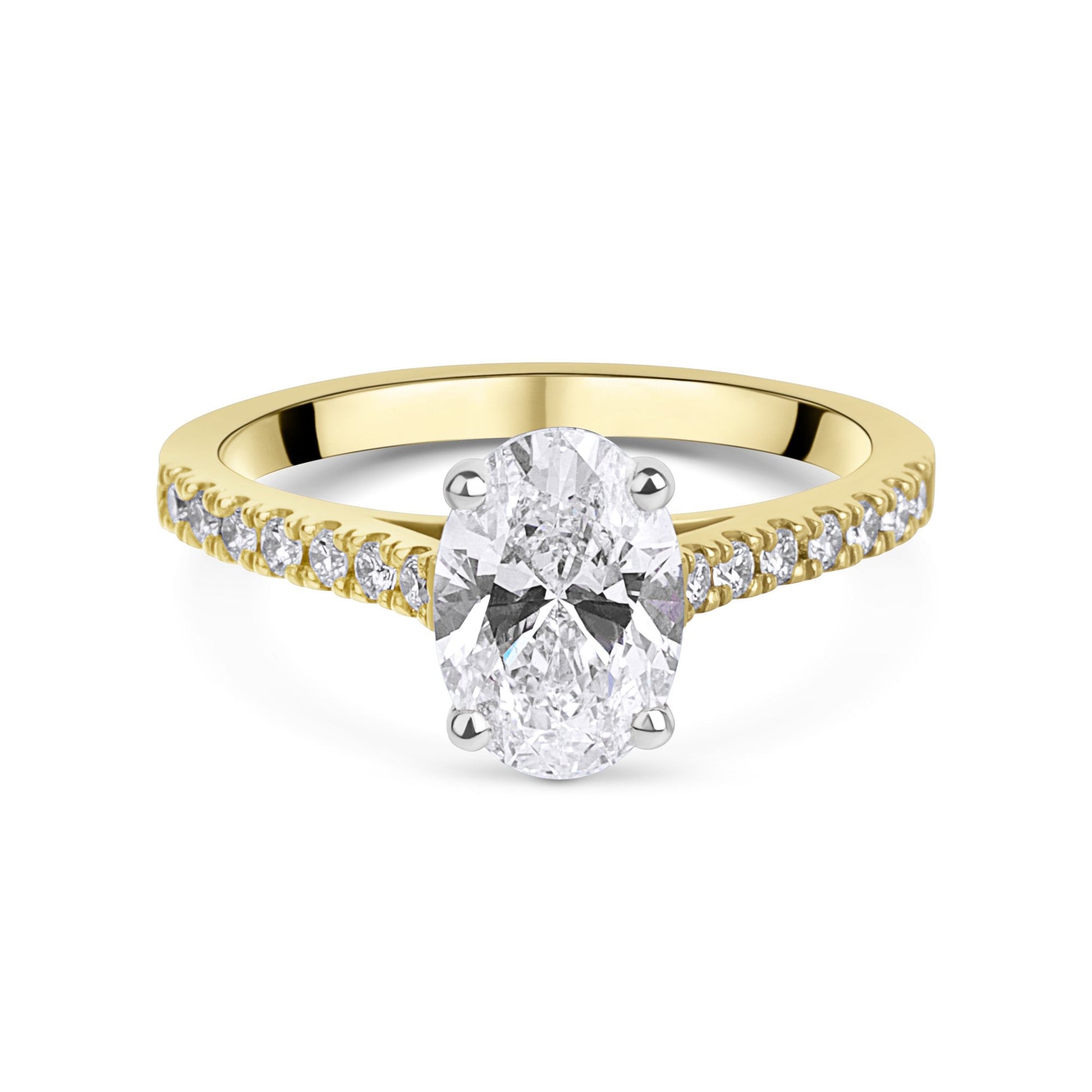 18ct Yellow Gold Oval Natural Diamond Four Claw Engagement Ring With Diamond Shoulders