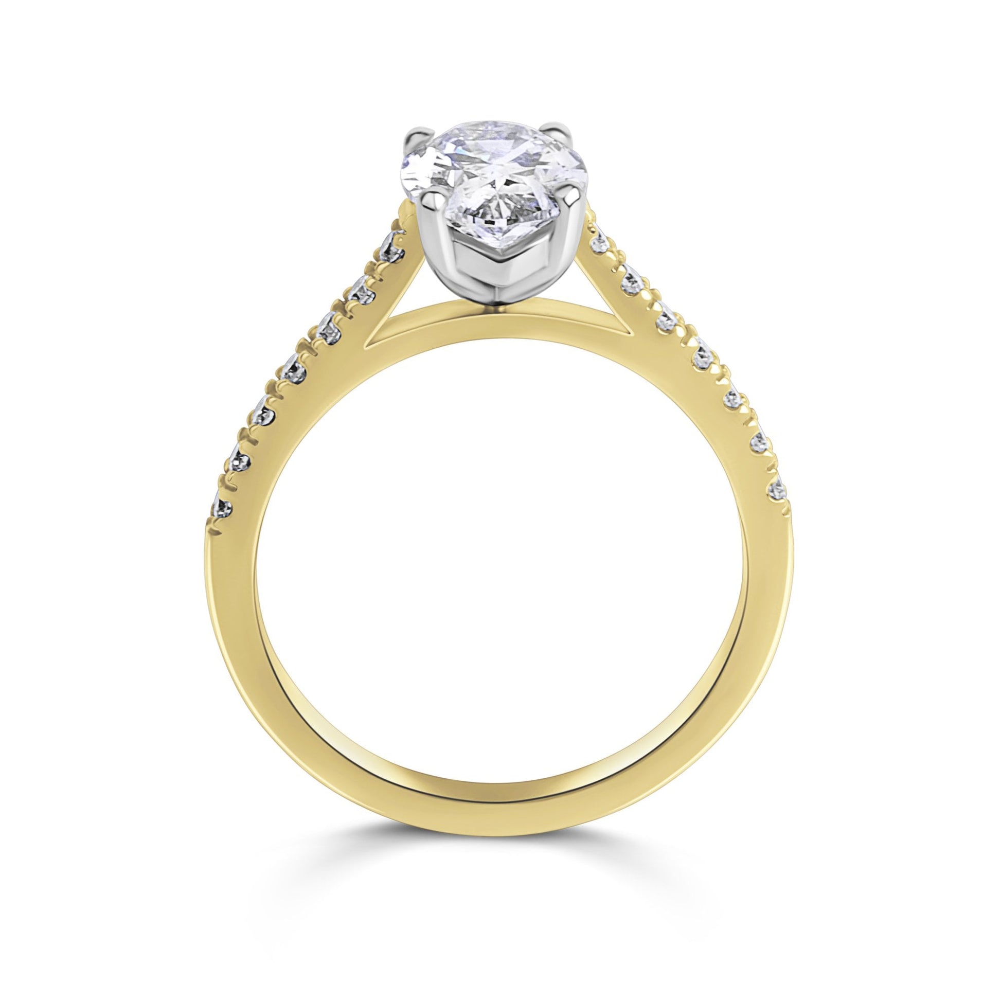 18ct Yellow Gold Oval Natural Diamond Four Claw Engagement Ring With Diamond Shoulders
