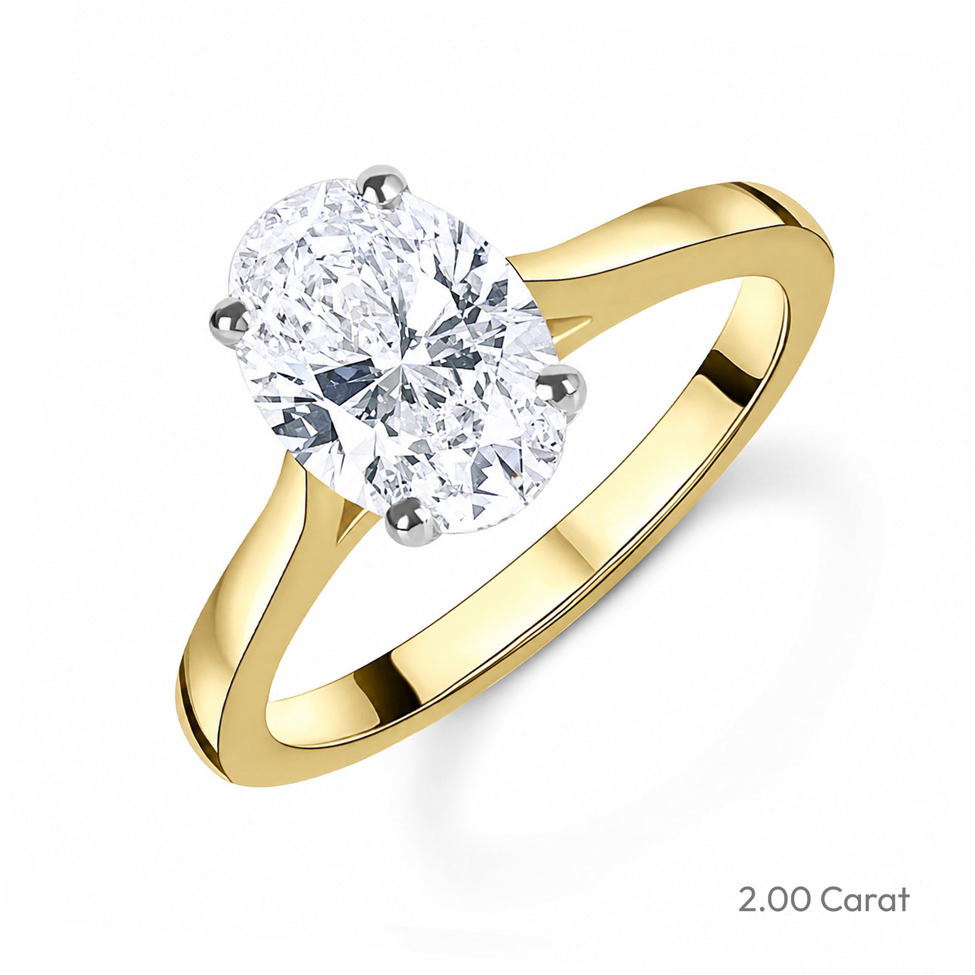 18ct Yellow Gold Oval Natural Diamond Four Claw Solitaire Engagement Ring