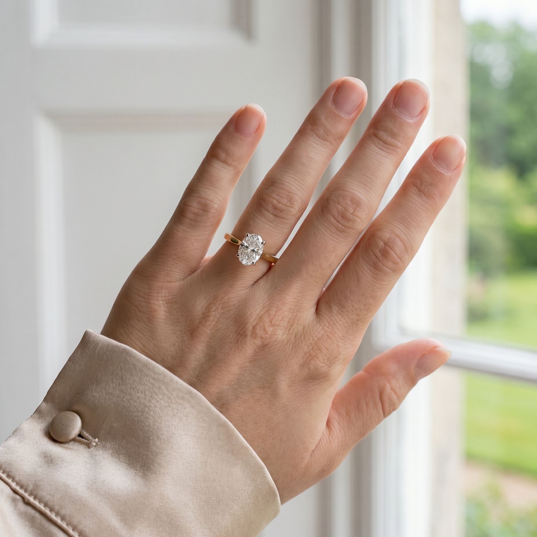 18ct Yellow Gold Oval Natural Diamond Four Claw Solitaire Engagement Ring
