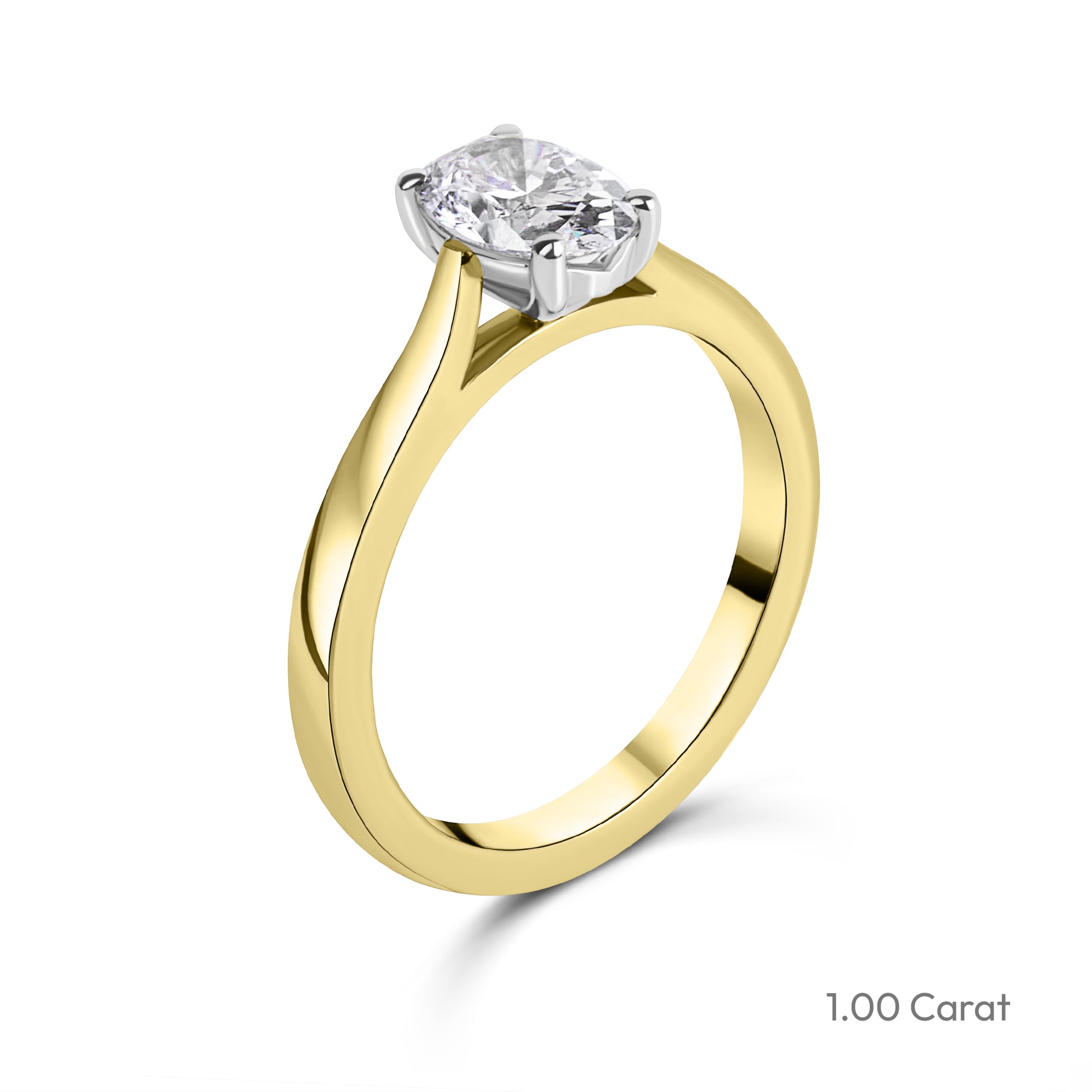 18ct Yellow Gold Oval Natural Diamond Four Claw Solitaire Engagement Ring