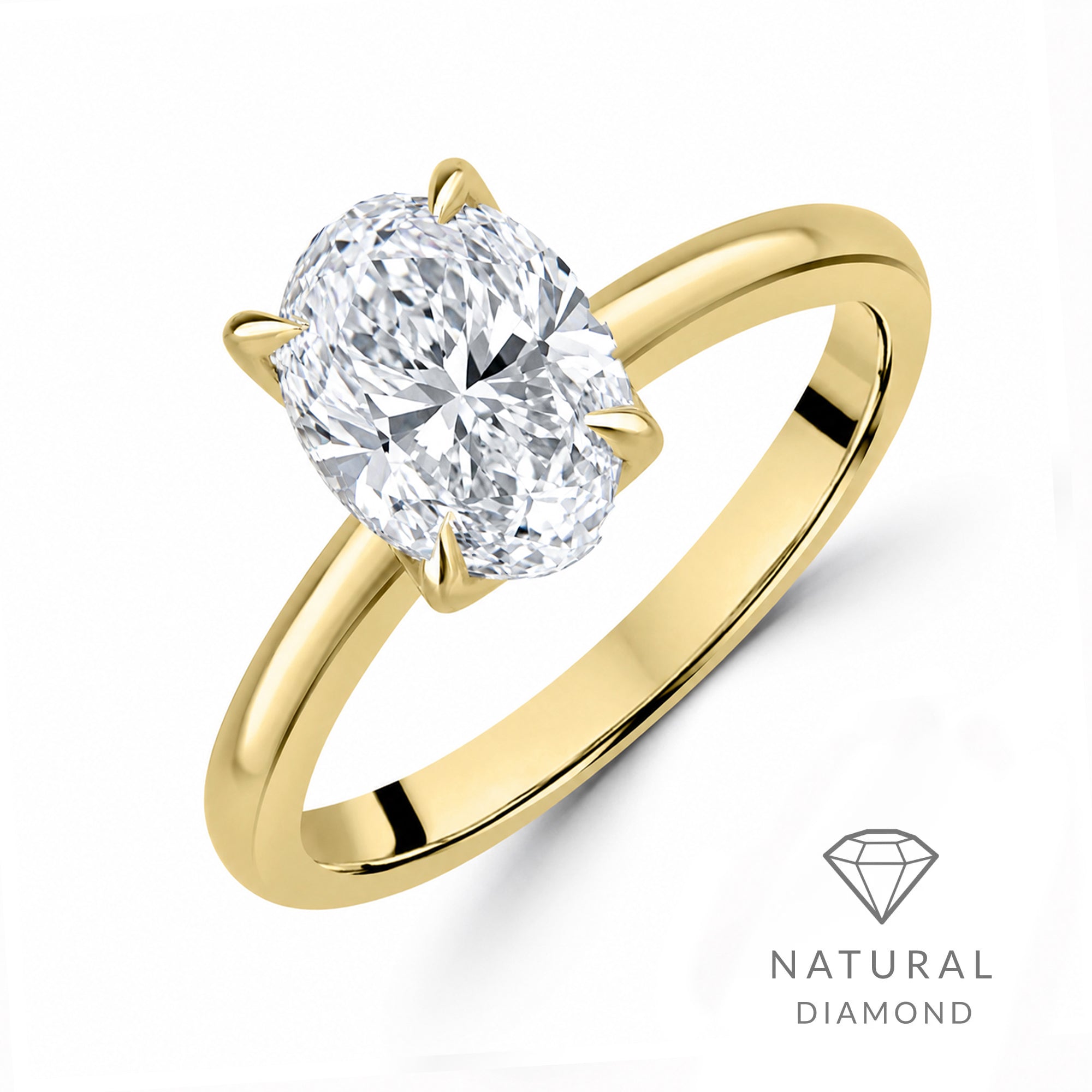 18ct Yellow Gold Oval Natural Diamond Talon Claw Solitaire Engagement Ring