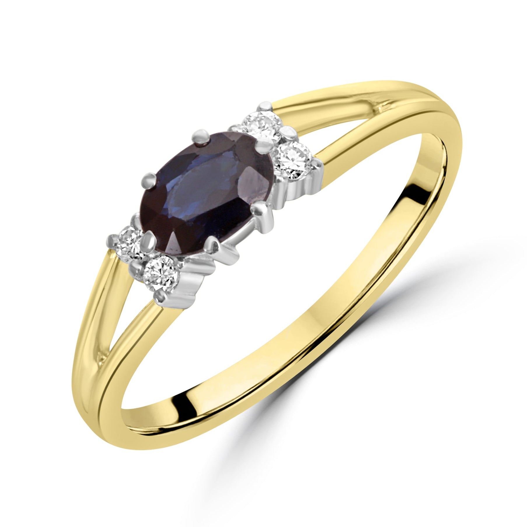 18ct Yellow Gold Oval Sapphire and White Stone Pre-Owned Ring