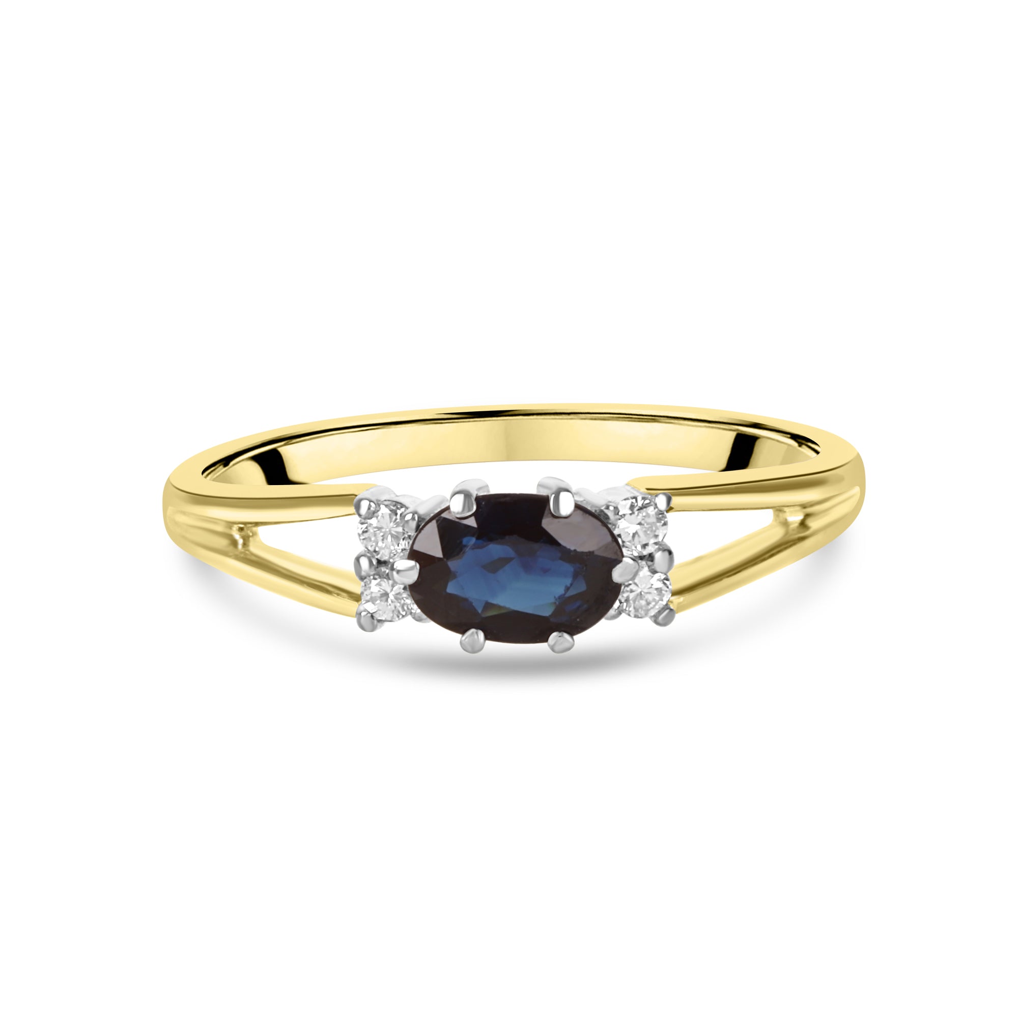 18ct Yellow Gold Oval Sapphire and White Stone Pre-Owned Ring