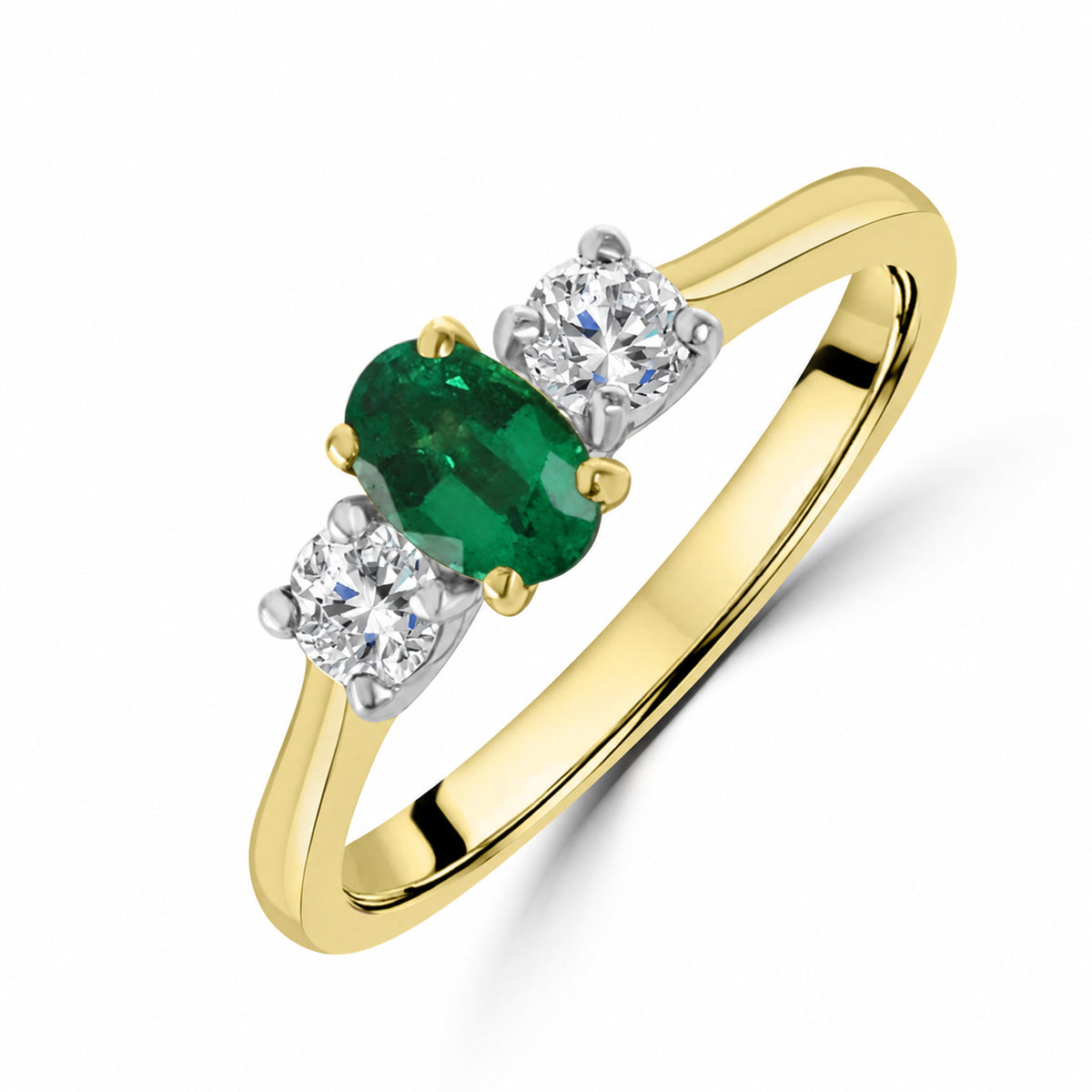 18ct Yellow Gold & Platinum Emerald and Diamond Three Stone Ring