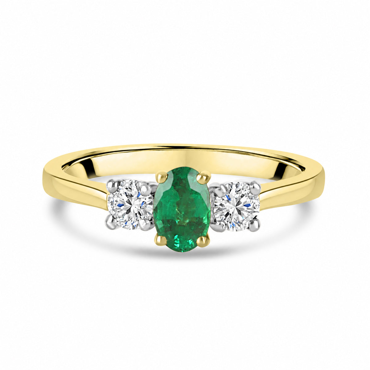 18ct Yellow Gold & Platinum Emerald and Diamond Three Stone Ring
