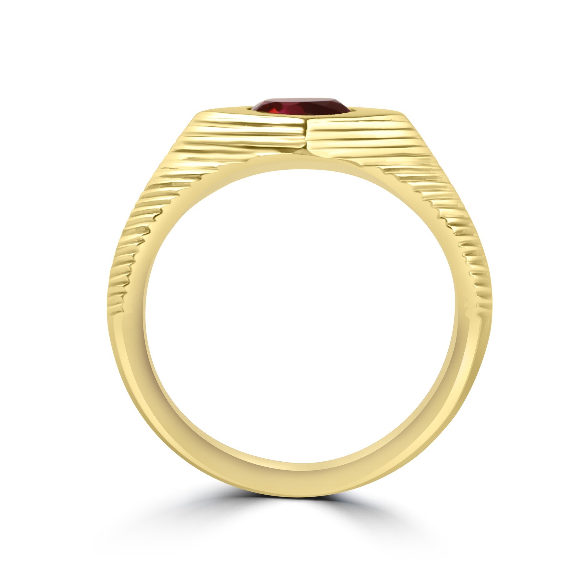 18ct Yellow Gold, Ridge Detail, Flush Set Pink Oval Spinel Dress Ring