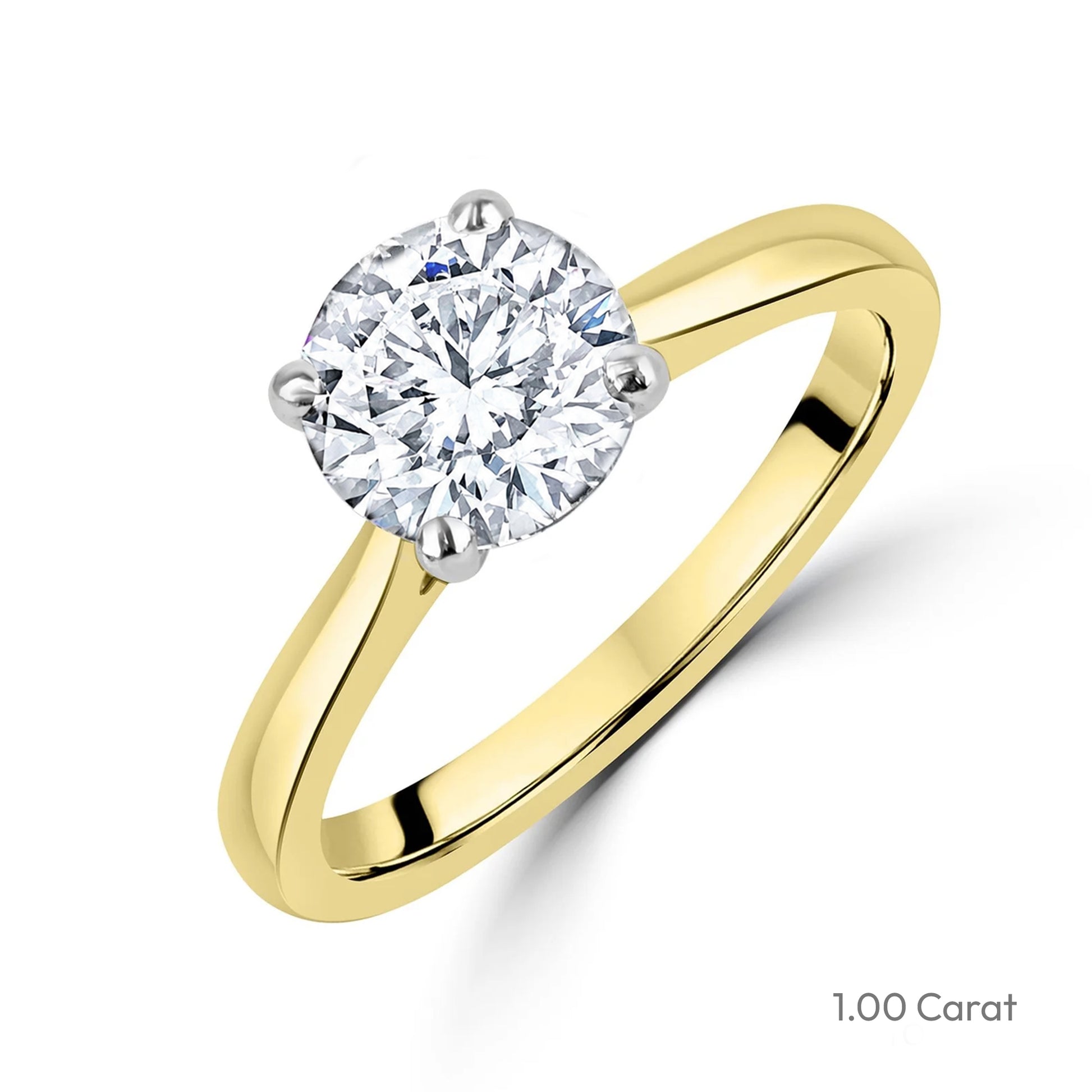 18ct Yellow Gold Round Brilliant Cut Lab Grown Diamond High Set Solitaire Engagement Ring