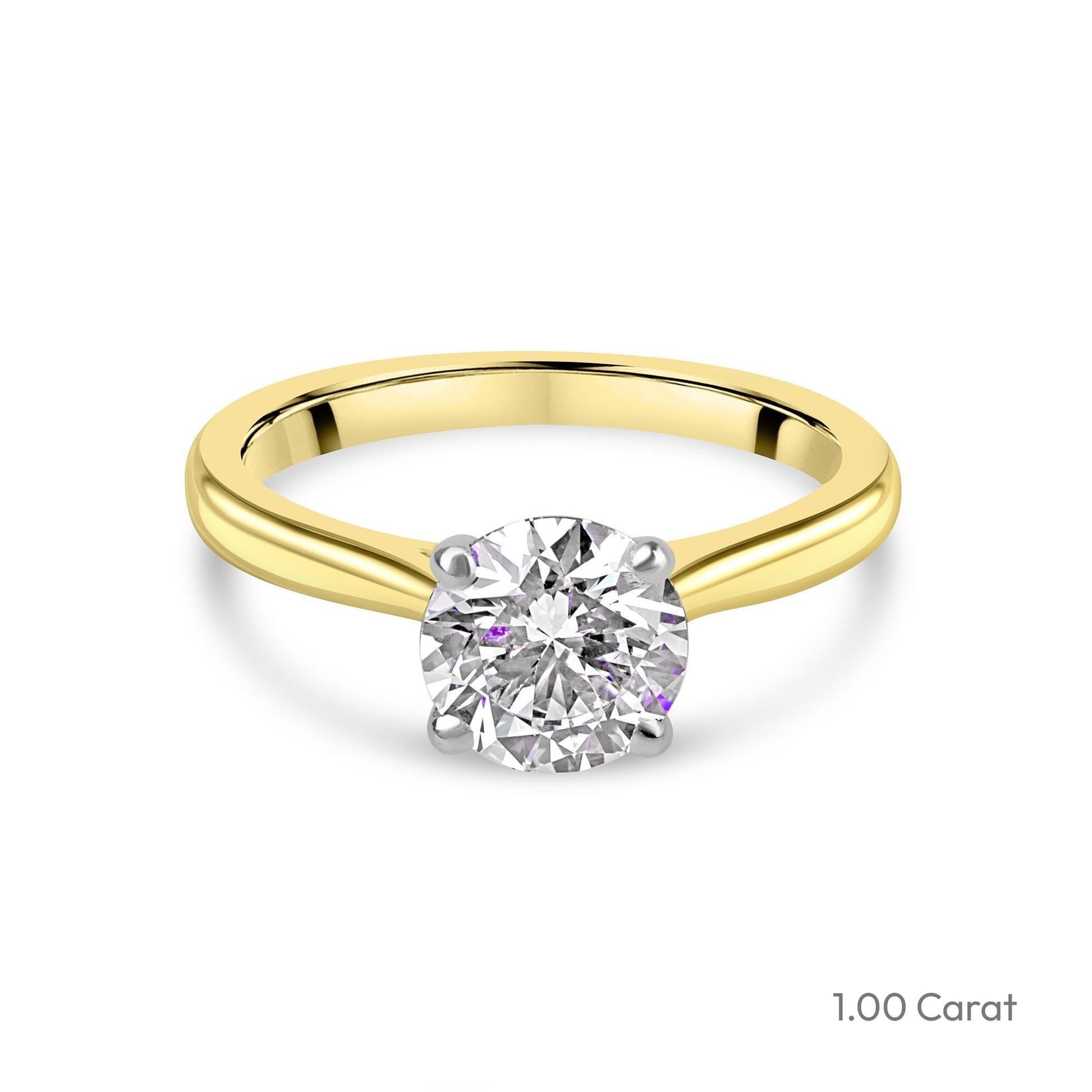 18ct Yellow Gold Round Brilliant Cut Lab Grown Diamond High Set Solitaire Engagement Ring