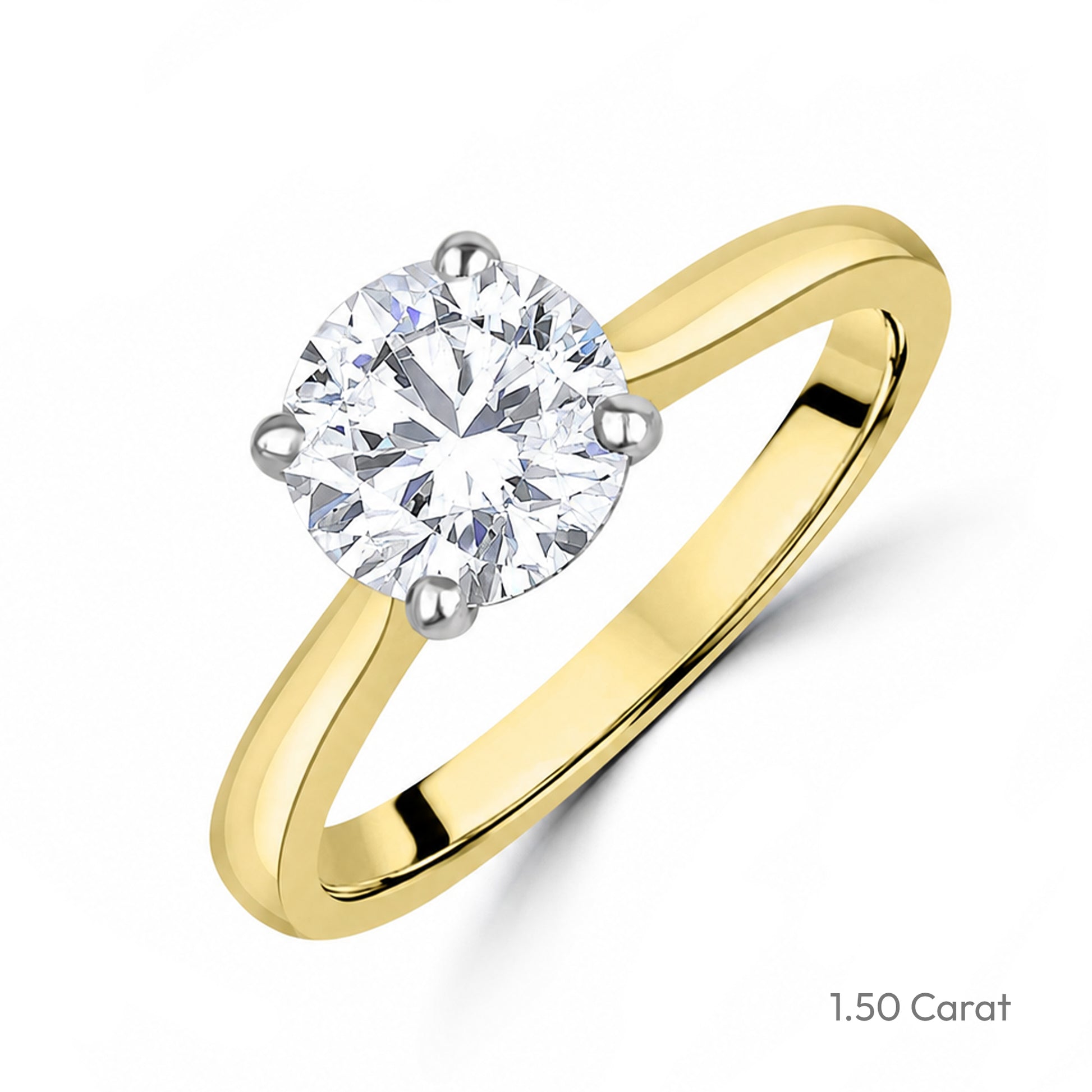18ct Yellow Gold Round Brilliant Cut Lab Grown Diamond High Set Solitaire Engagement Ring