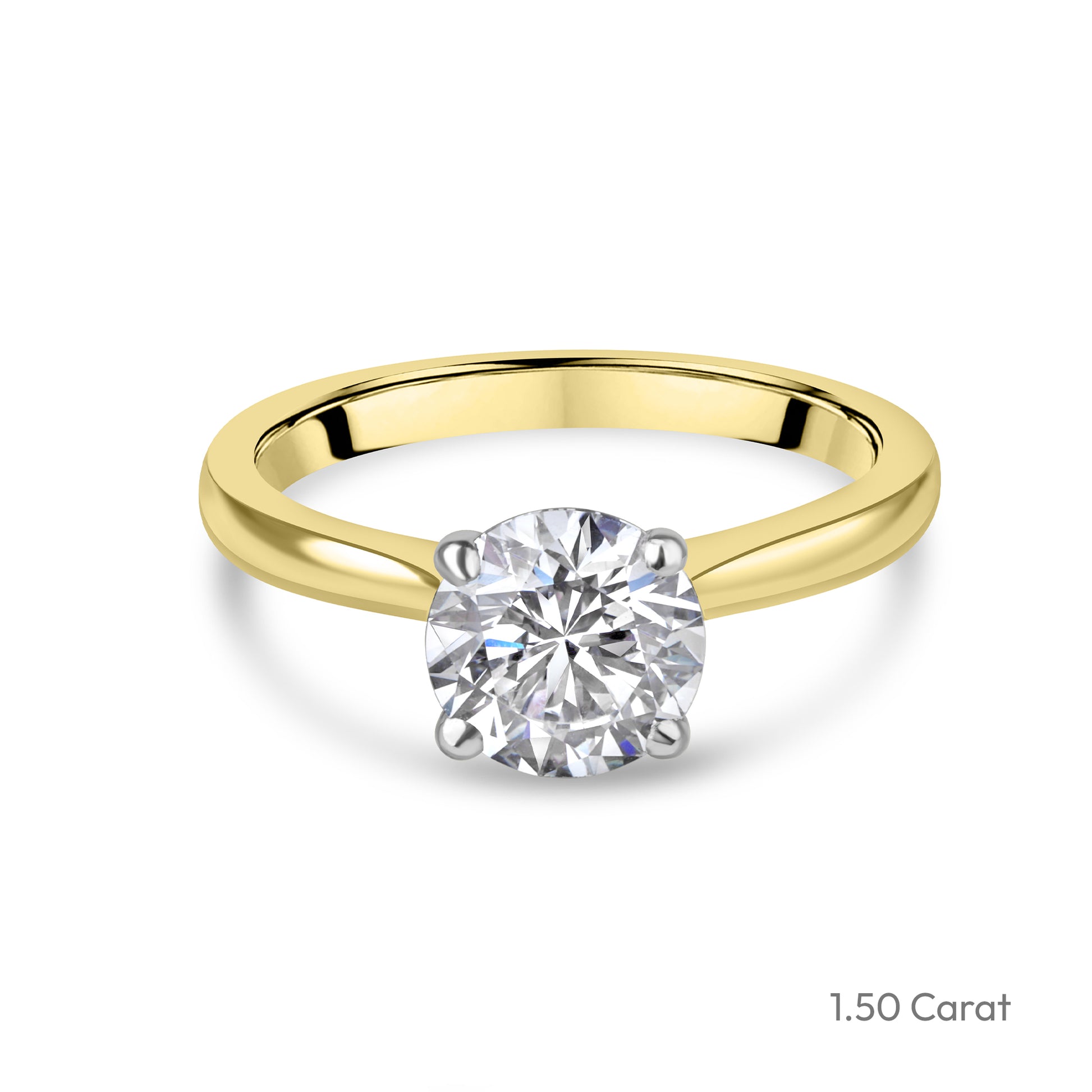18ct Yellow Gold Round Brilliant Cut Lab Grown Diamond High Set Solitaire Engagement Ring