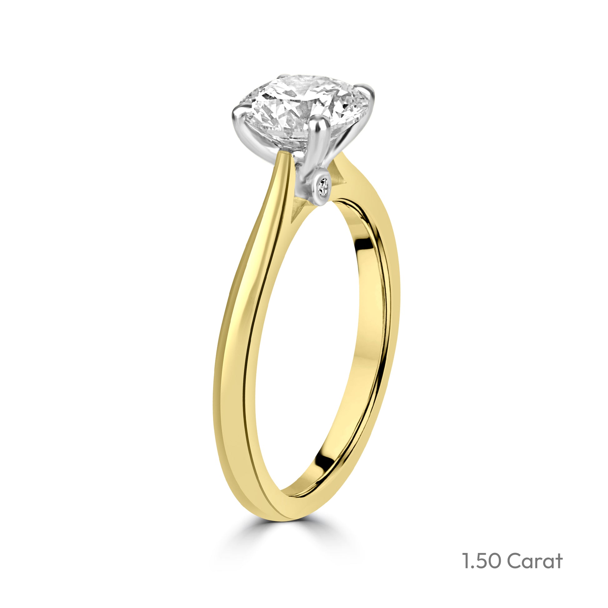 18ct Yellow Gold Round Brilliant Cut Lab Grown Diamond High Set Solitaire Engagement Ring