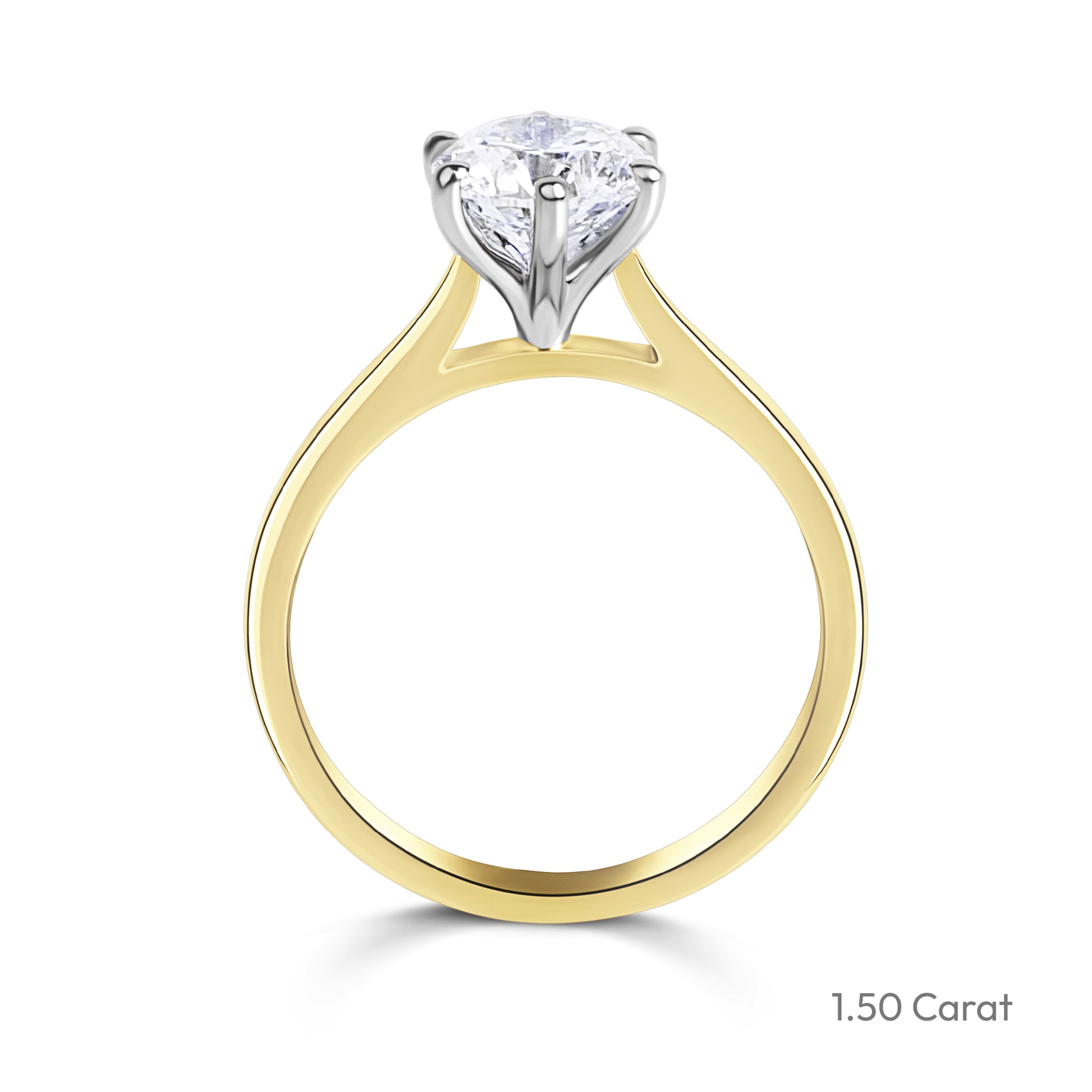 18ct Yellow Gold Round Brilliant Cut Lab Grown Diamond Six Claw Solitaire Engagement Ring