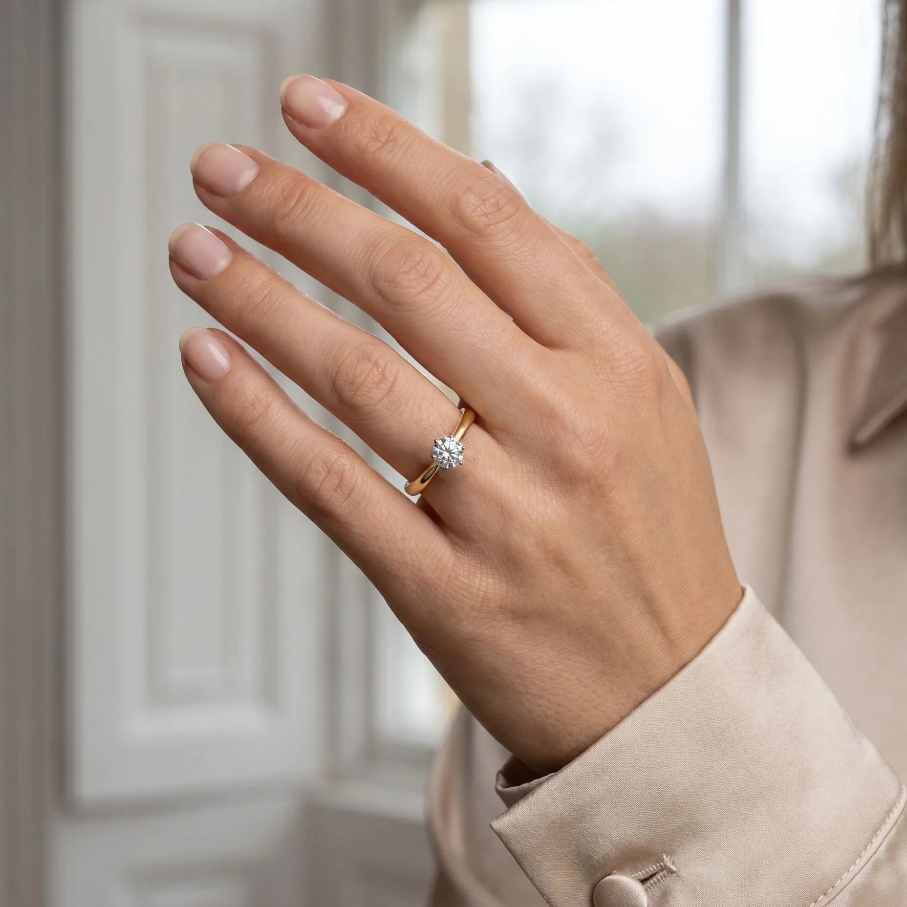 18ct Yellow Gold Round Brilliant Cut Lab Grown Diamond Six Claw Solitaire Engagement Ring
