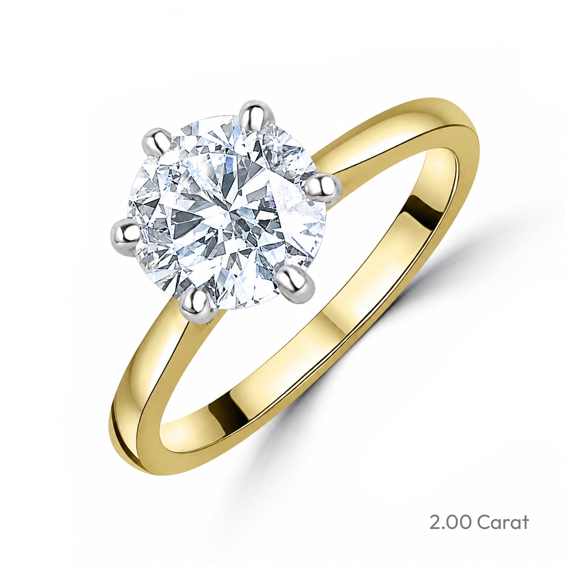 18ct Yellow Gold Round Brilliant Cut Lab Grown Diamond Six Claw Solitaire Engagement Ring