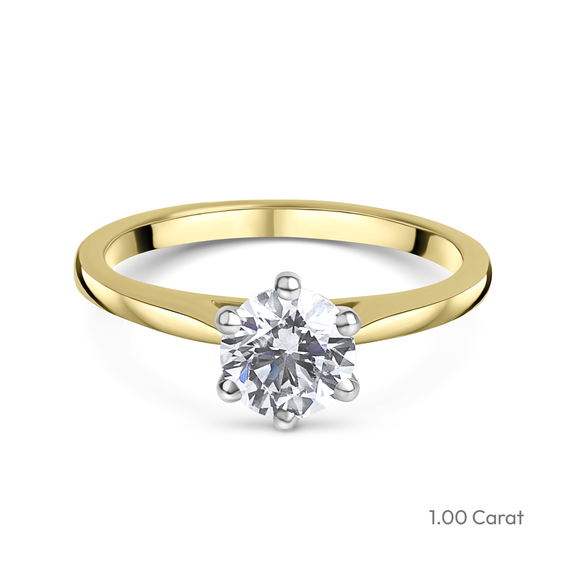 18ct Yellow Gold Round Brilliant Cut Lab Grown Diamond Six Claw Solitaire Engagement Ring