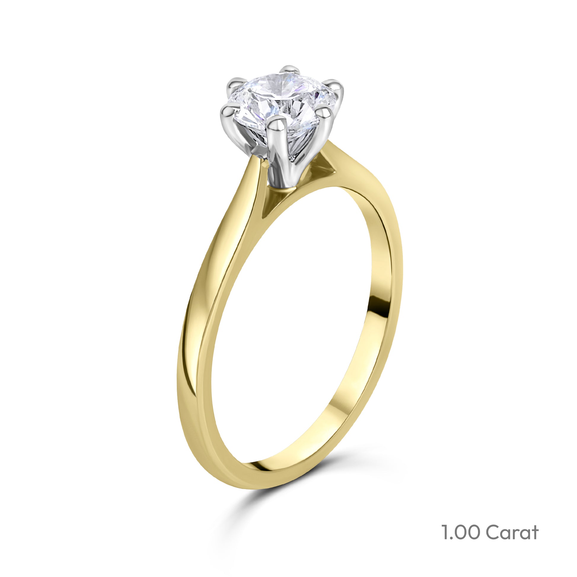 18ct Yellow Gold Round Brilliant Cut Lab Grown Diamond Six Claw Solitaire Engagement Ring