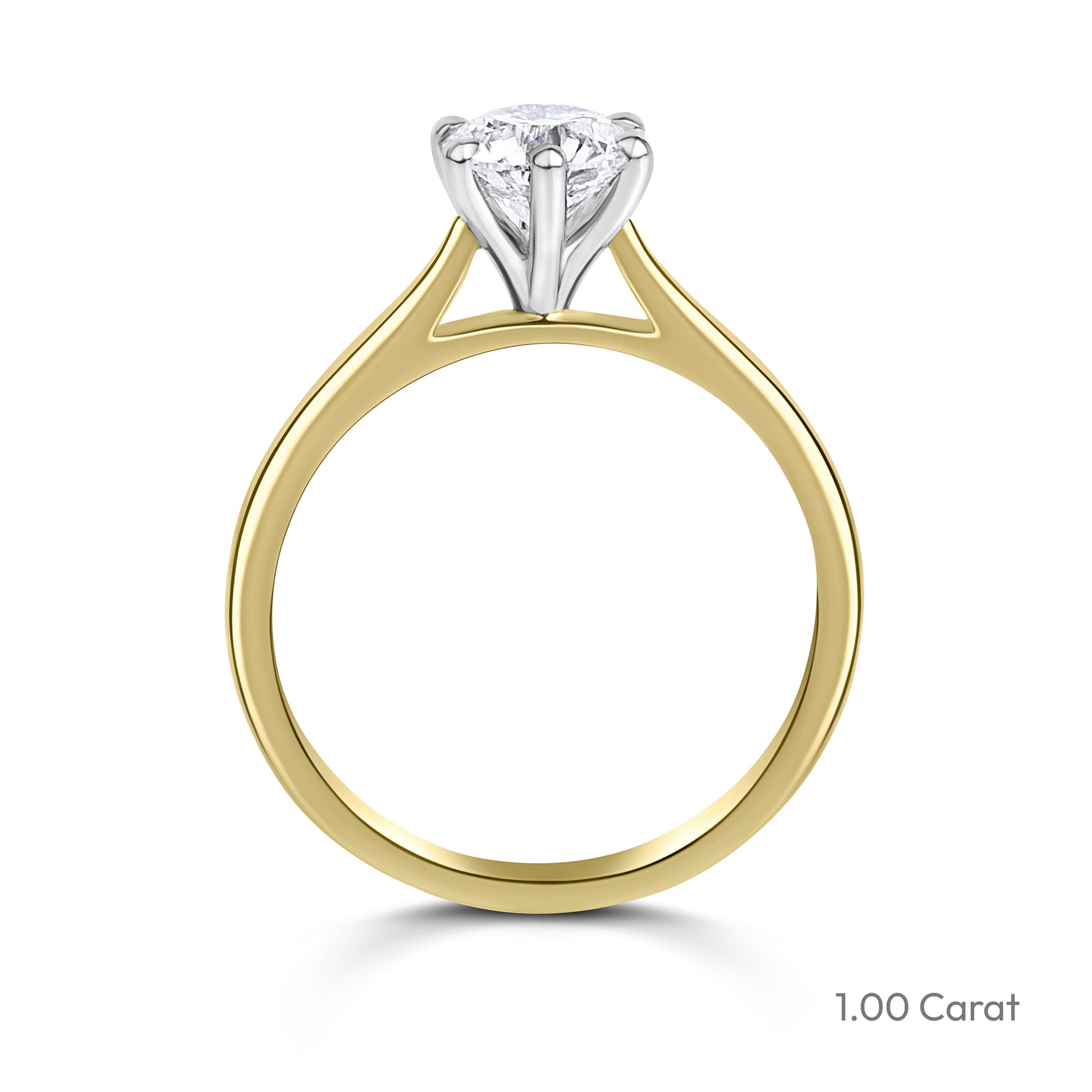 18ct Yellow Gold Round Brilliant Cut Lab Grown Diamond Six Claw Solitaire Engagement Ring