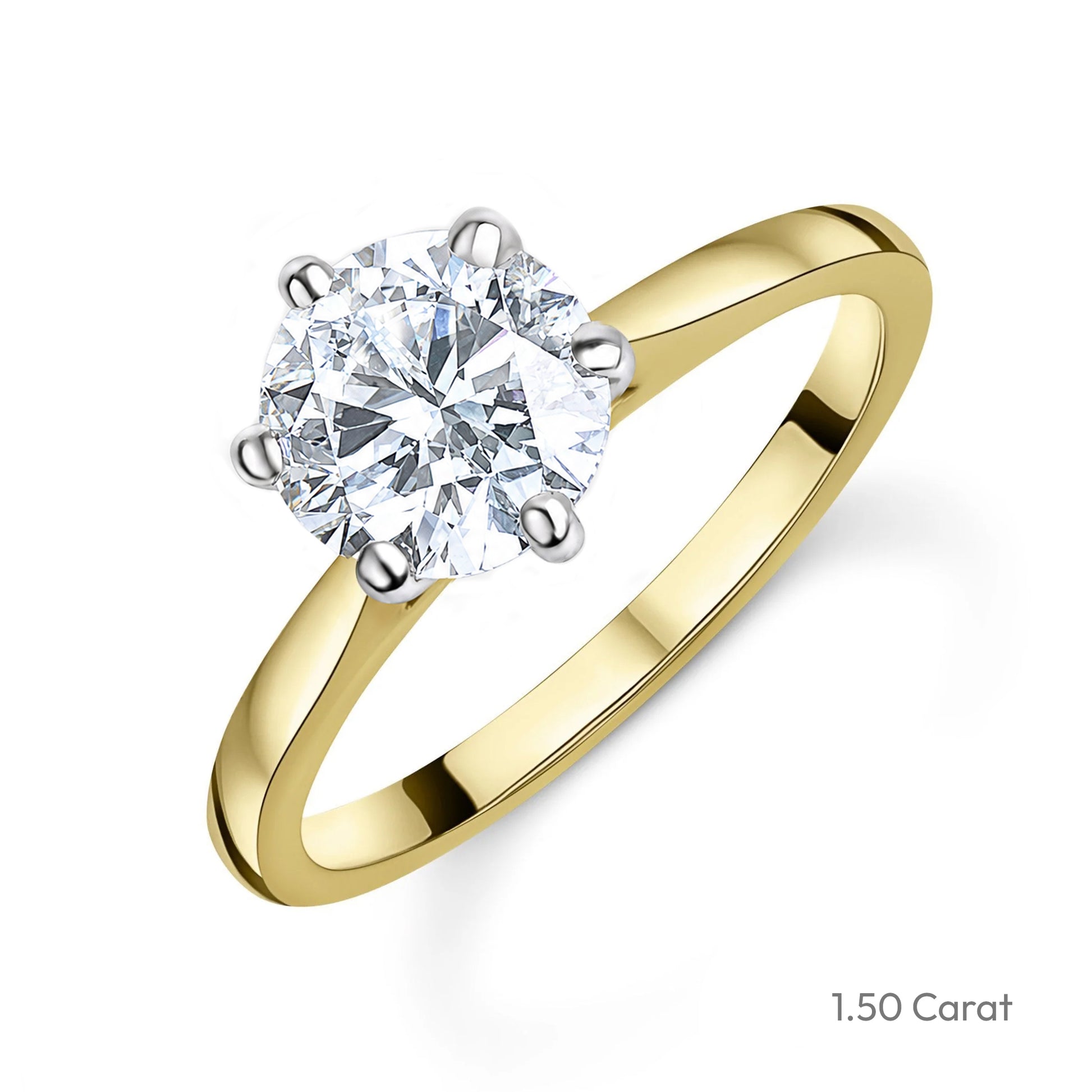 18ct Yellow Gold Round Brilliant Cut Lab Grown Diamond Six Claw Solitaire Engagement Ring