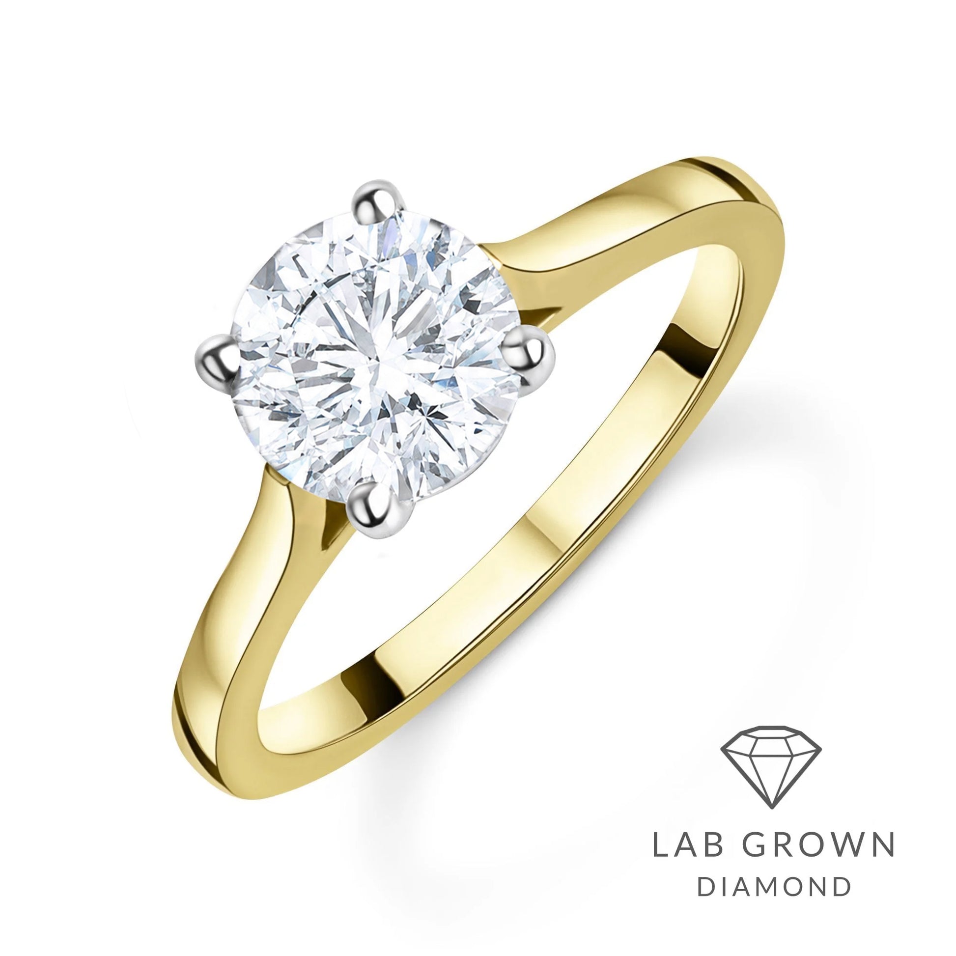 18ct Yellow Gold Round Brilliant Cut Lab Grown Diamond Solitaire Engagement Ring