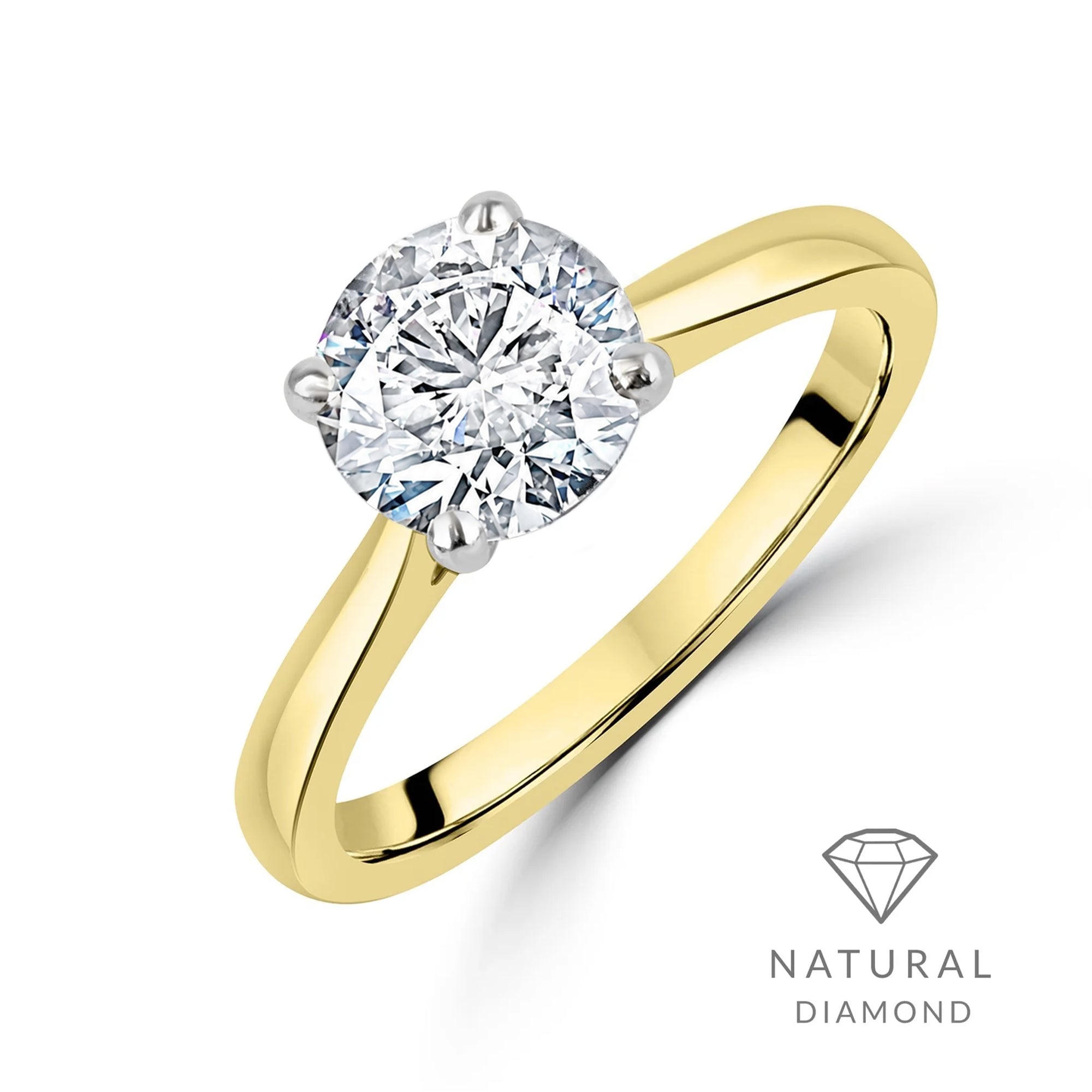 18ct Yellow Gold Round Brilliant Cut Natural Diamond High Set Solitaire Engagement Ring