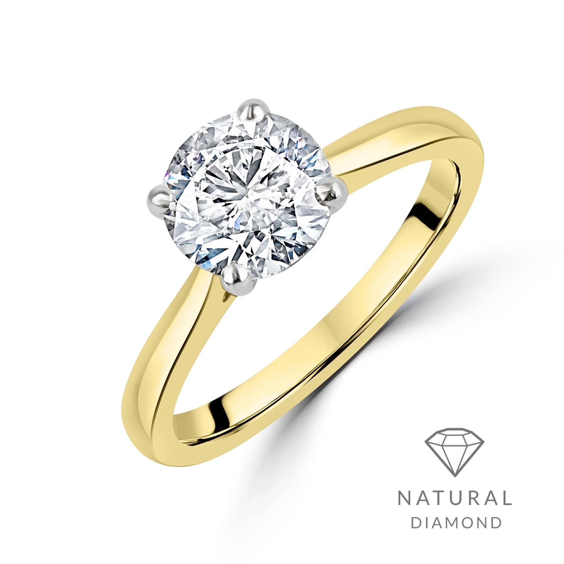 18ct Yellow Gold Round Brilliant Cut Natural Diamond High Set Solitaire Engagement Ring