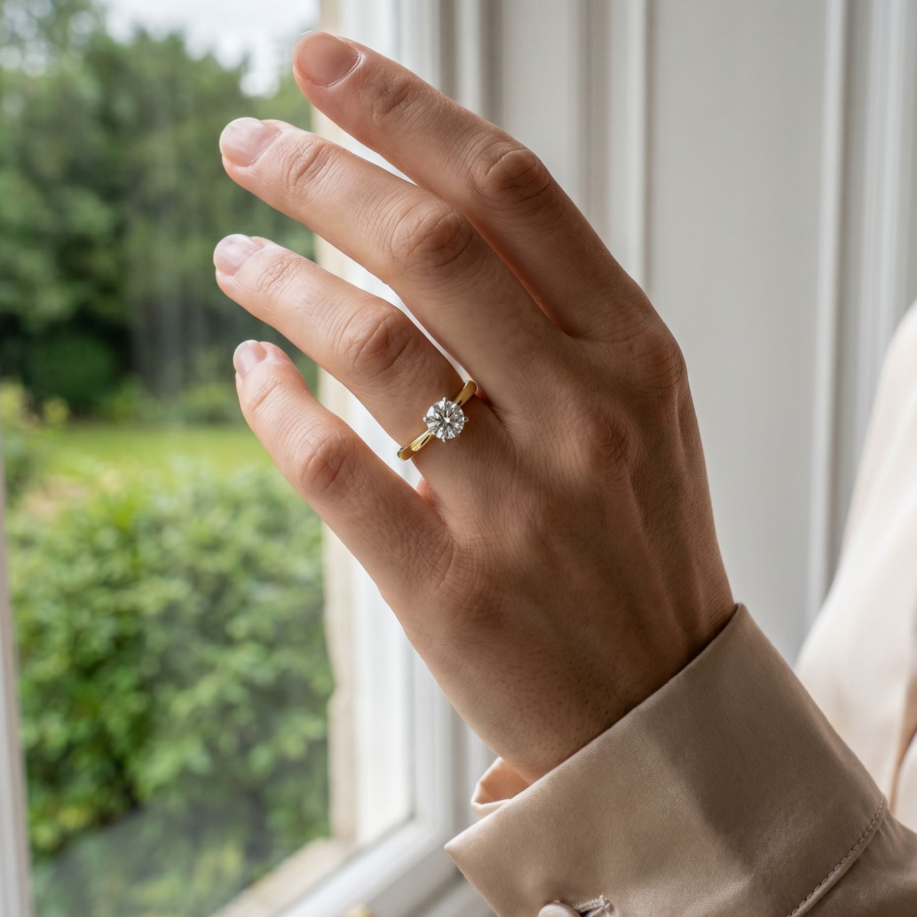 18ct Yellow Gold Round Brilliant Cut Natural Diamond High Set Solitaire Engagement Ring