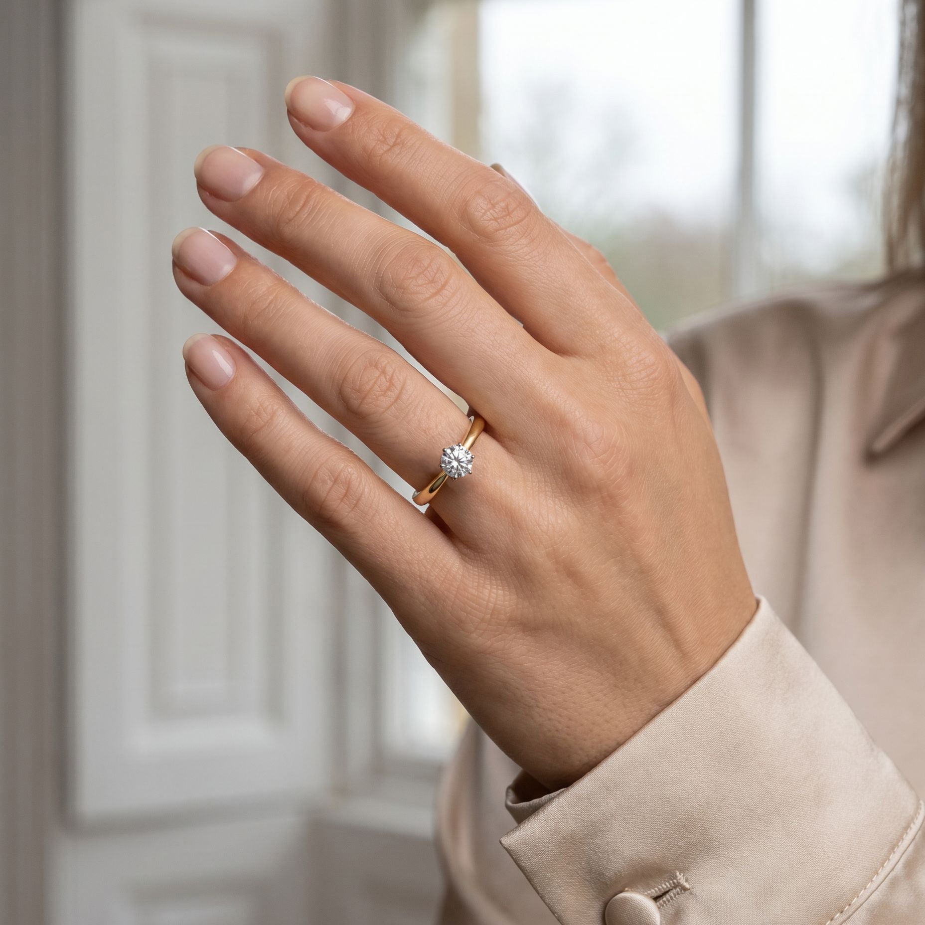 18ct Yellow Gold Round Brilliant Cut Natural Diamond Six Claw Solitaire Engagement Ring