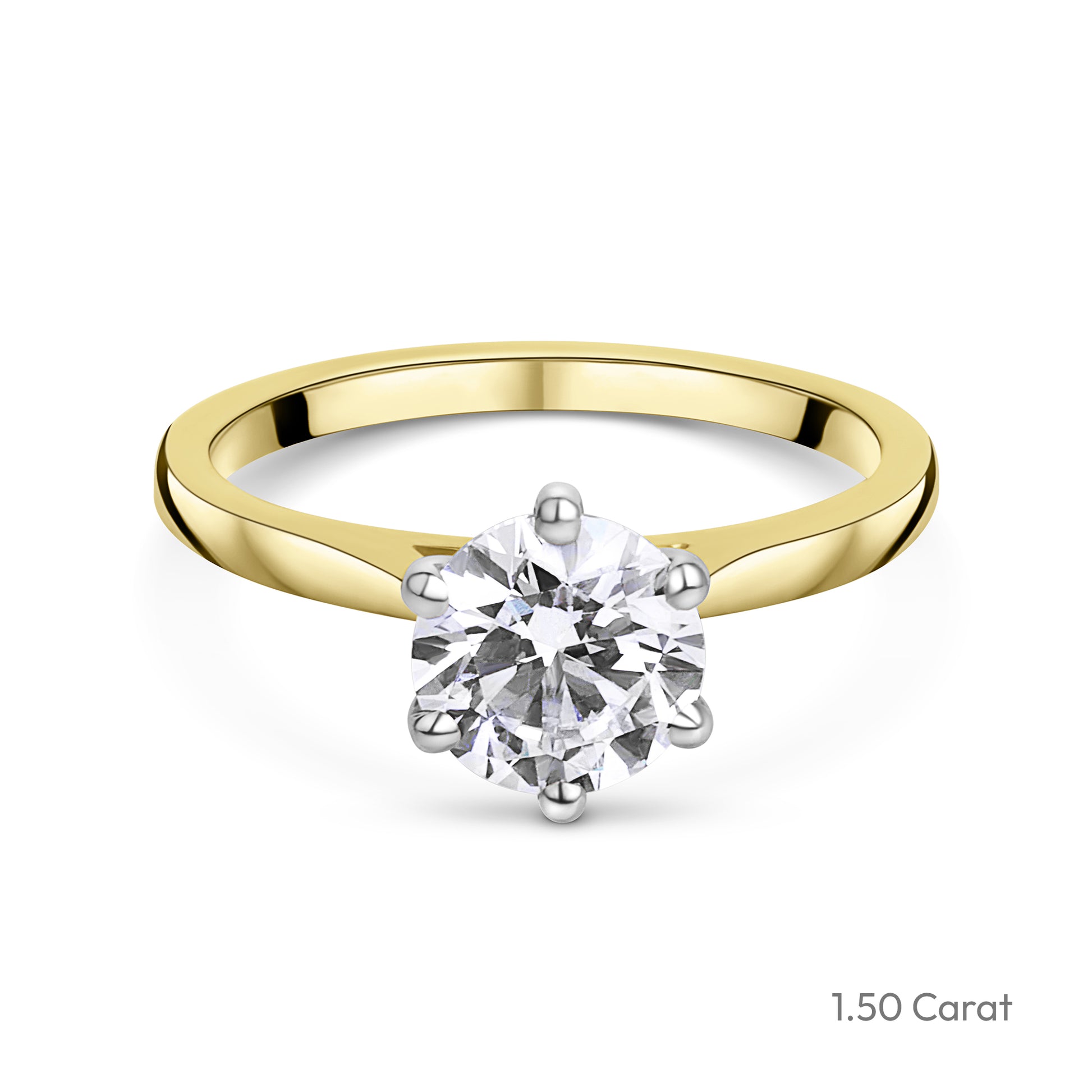 18ct Yellow Gold Round Brilliant Cut Natural Diamond Six Claw Solitaire Engagement Ring