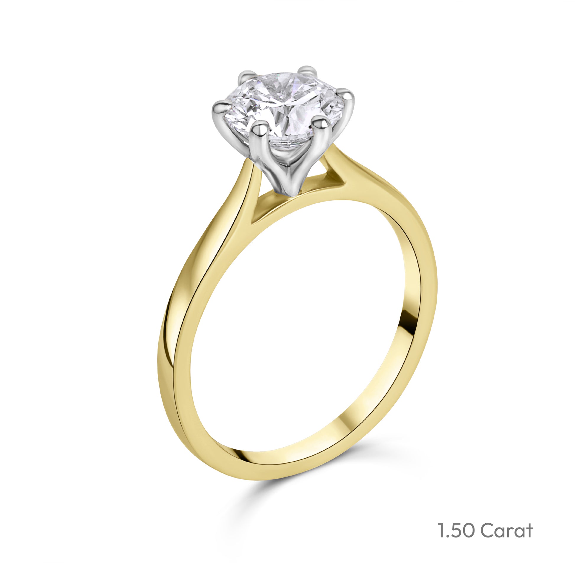 18ct Yellow Gold Round Brilliant Cut Natural Diamond Six Claw Solitaire Engagement Ring