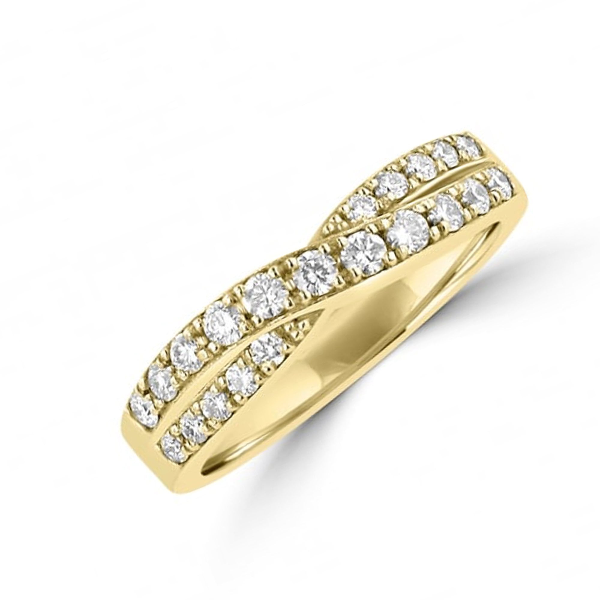18ct Yellow Gold Round Diamond Crossover Band Ring