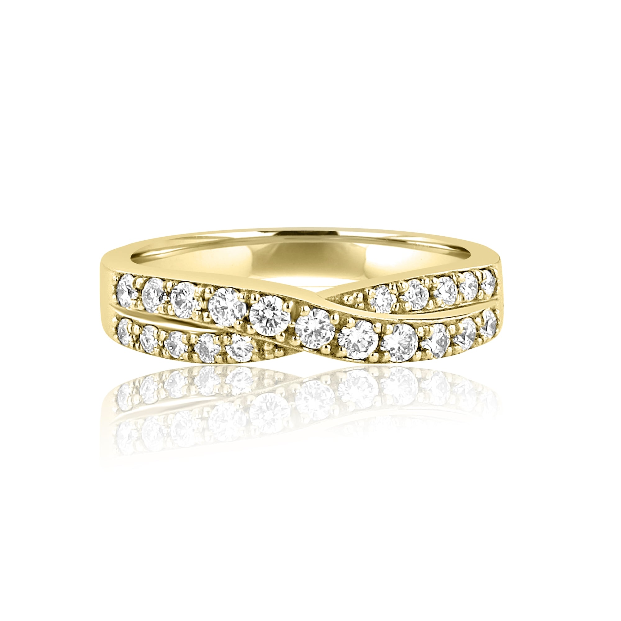 18ct Yellow Gold Round Diamond Crossover Band Ring
