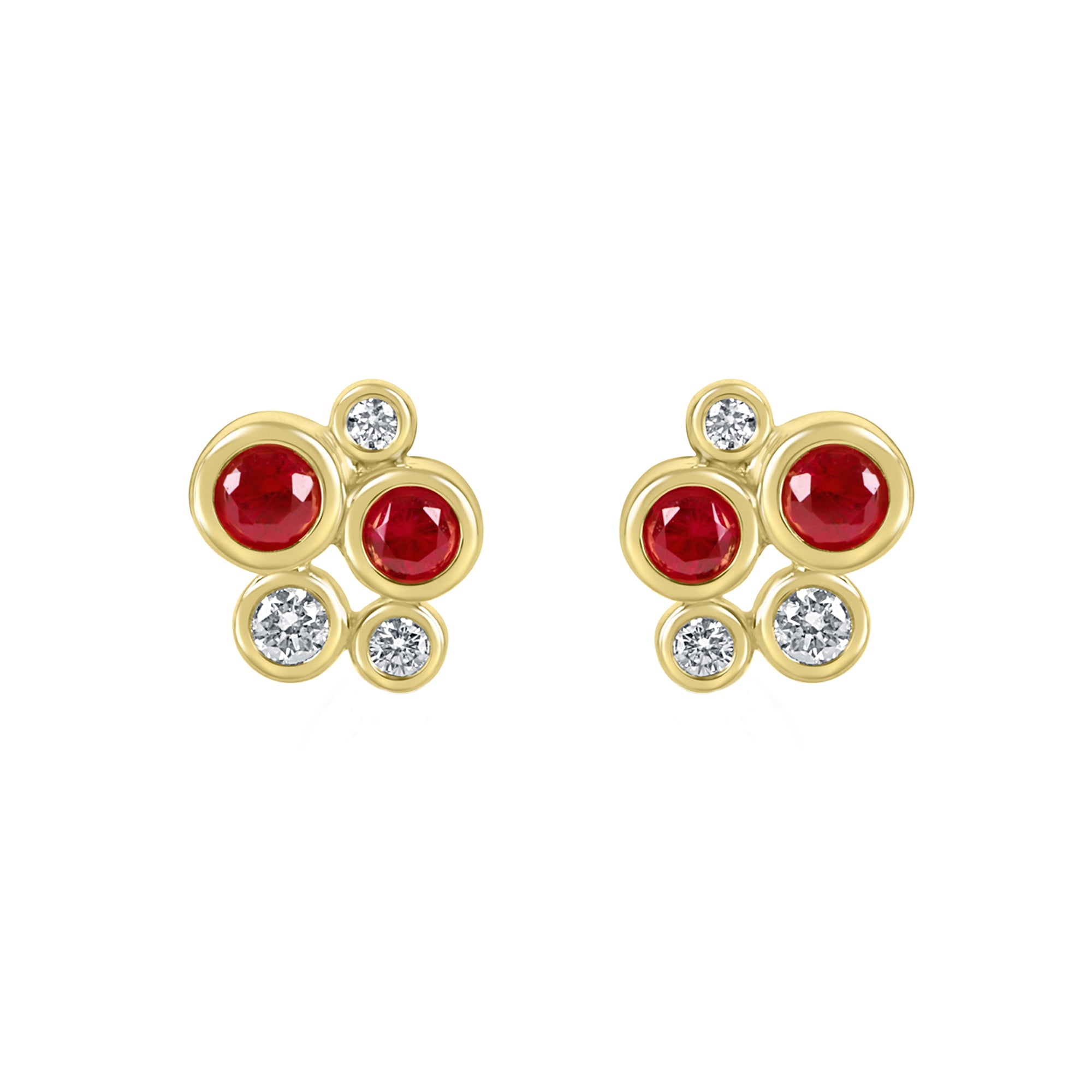 18ct Yellow Gold Ruby & Diamond Cascata Bubble Earrings