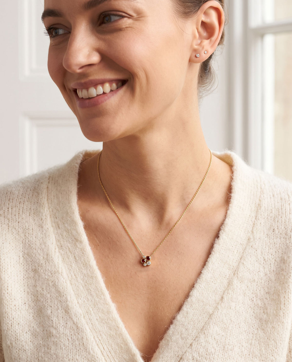 18ct Yellow Gold Ruby & Diamond Cascata Bubble Necklace